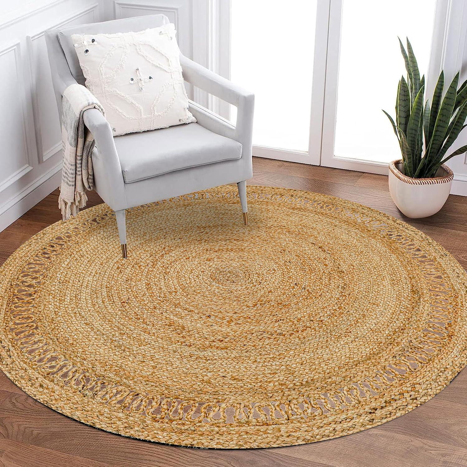 Beachcrest Home™ 100% Jute Round Area Rug– Hand Woven, Reversible, Eco-Friendly, Farmhouse Style- Beige