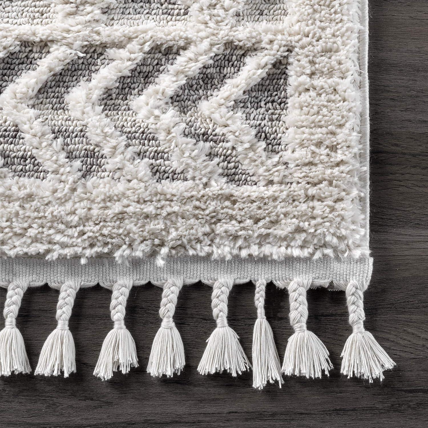 Nuloom 3x5 Ansley Moroccan Tassel Indoor Area Rug, Light Grey, Textured Bohemian Design, Plush High Pile, Stain Resistant, Bedroom, Living Room