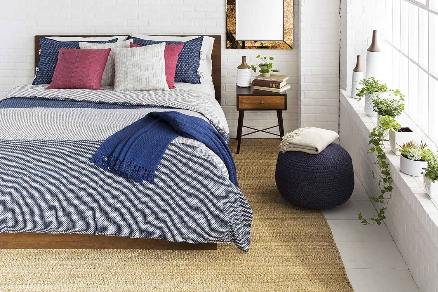 Livabliss Ruiri Pouf, 16"H x 20"W x 20"D, Dark Blue