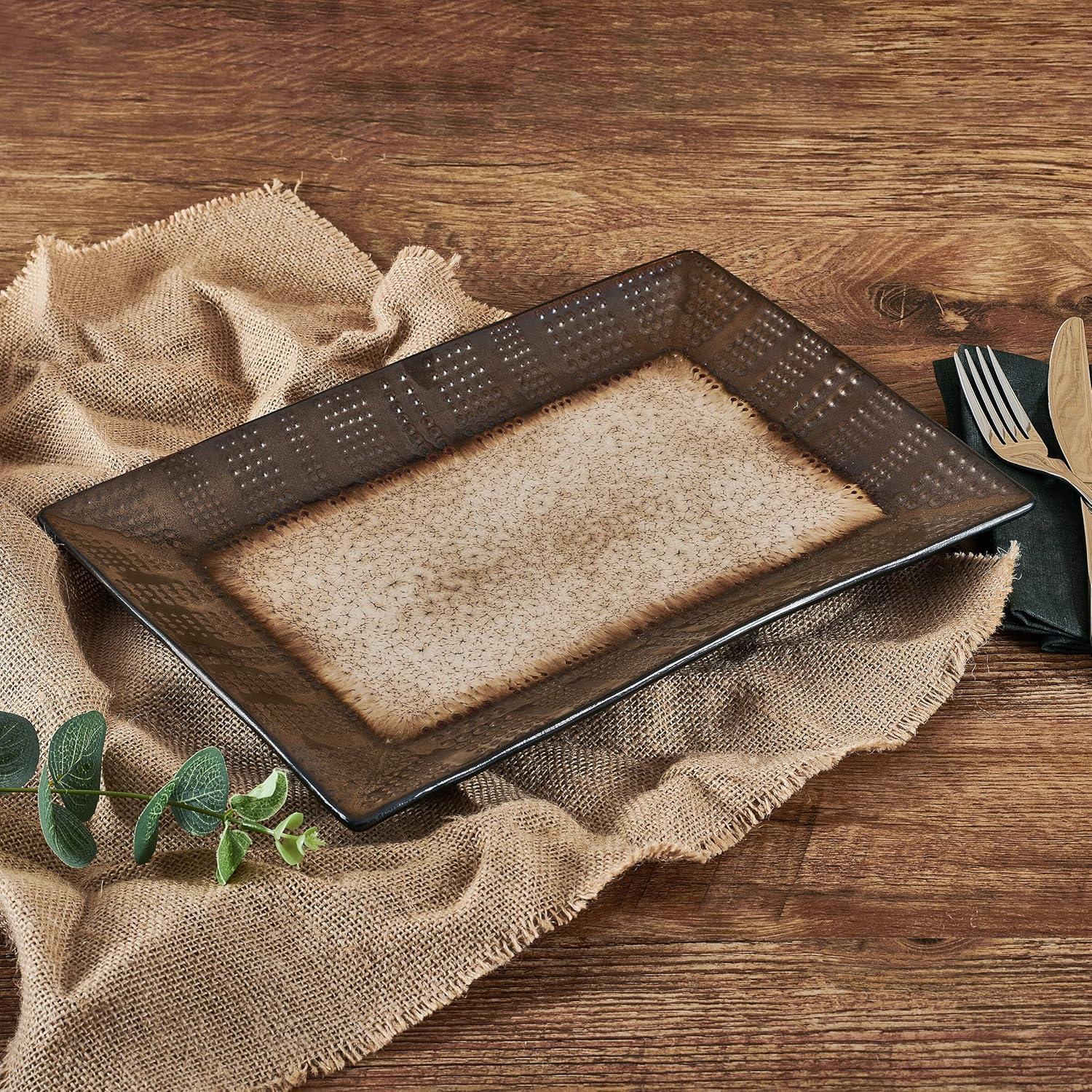 Verona Earth Tones Ceramic Rectangular Platter, 13.75 Inch