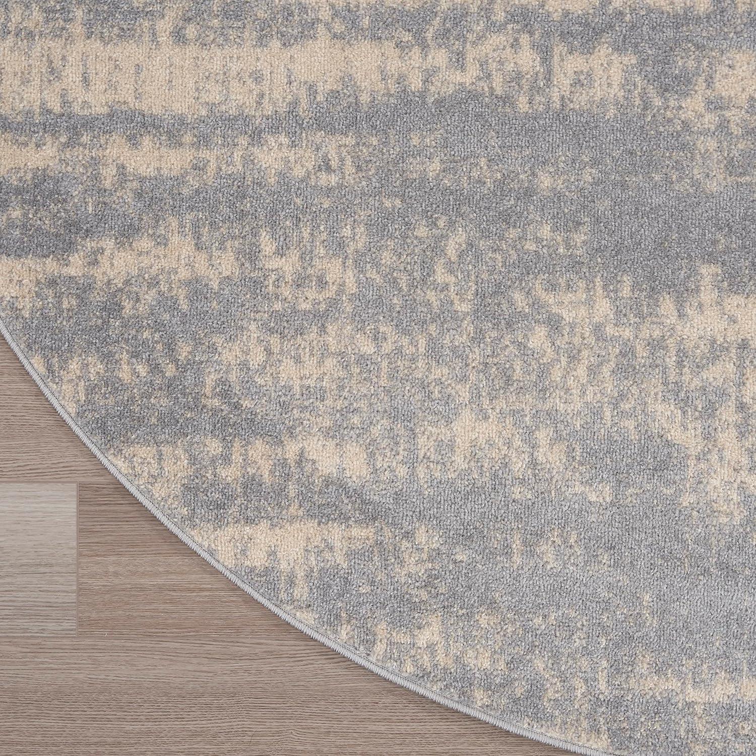 Modern Abstract Grey/Beige Round 8' Synthetic Outdoor Rug