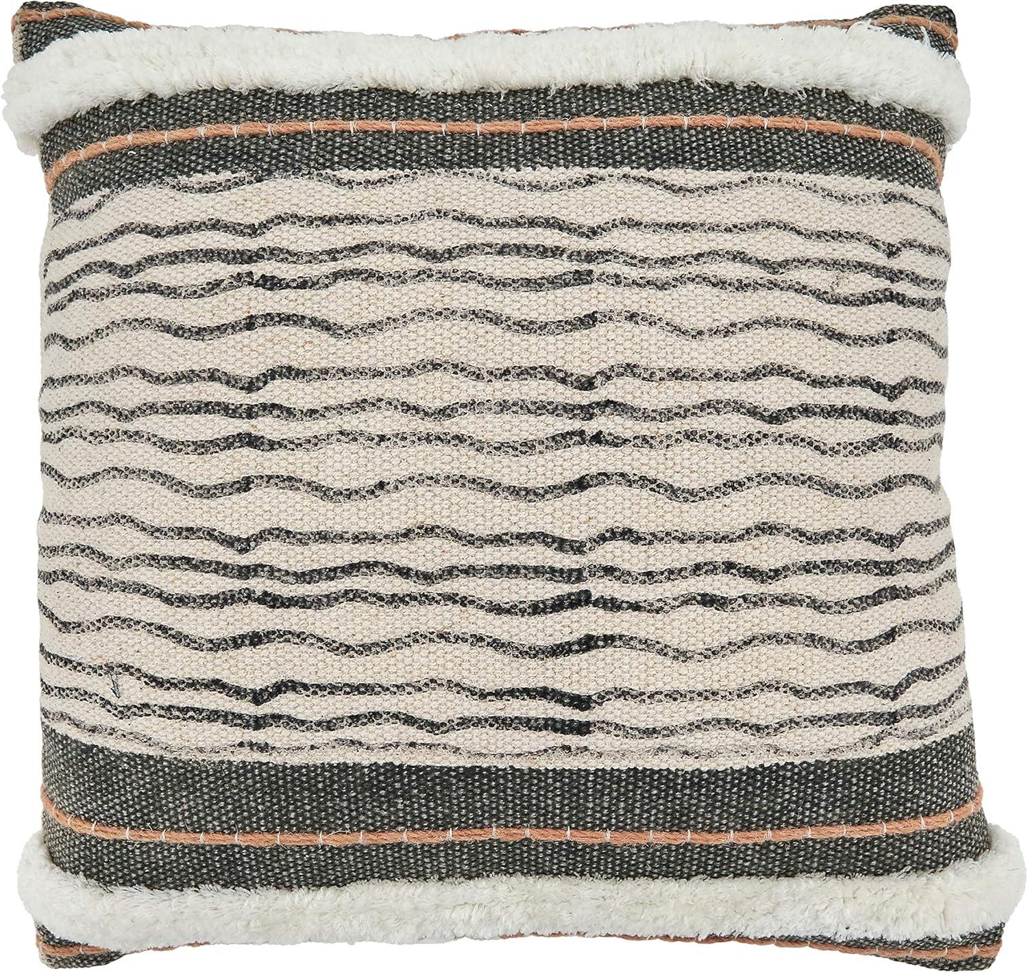 Natural Stripe Embroidered Cotton Square Pillow