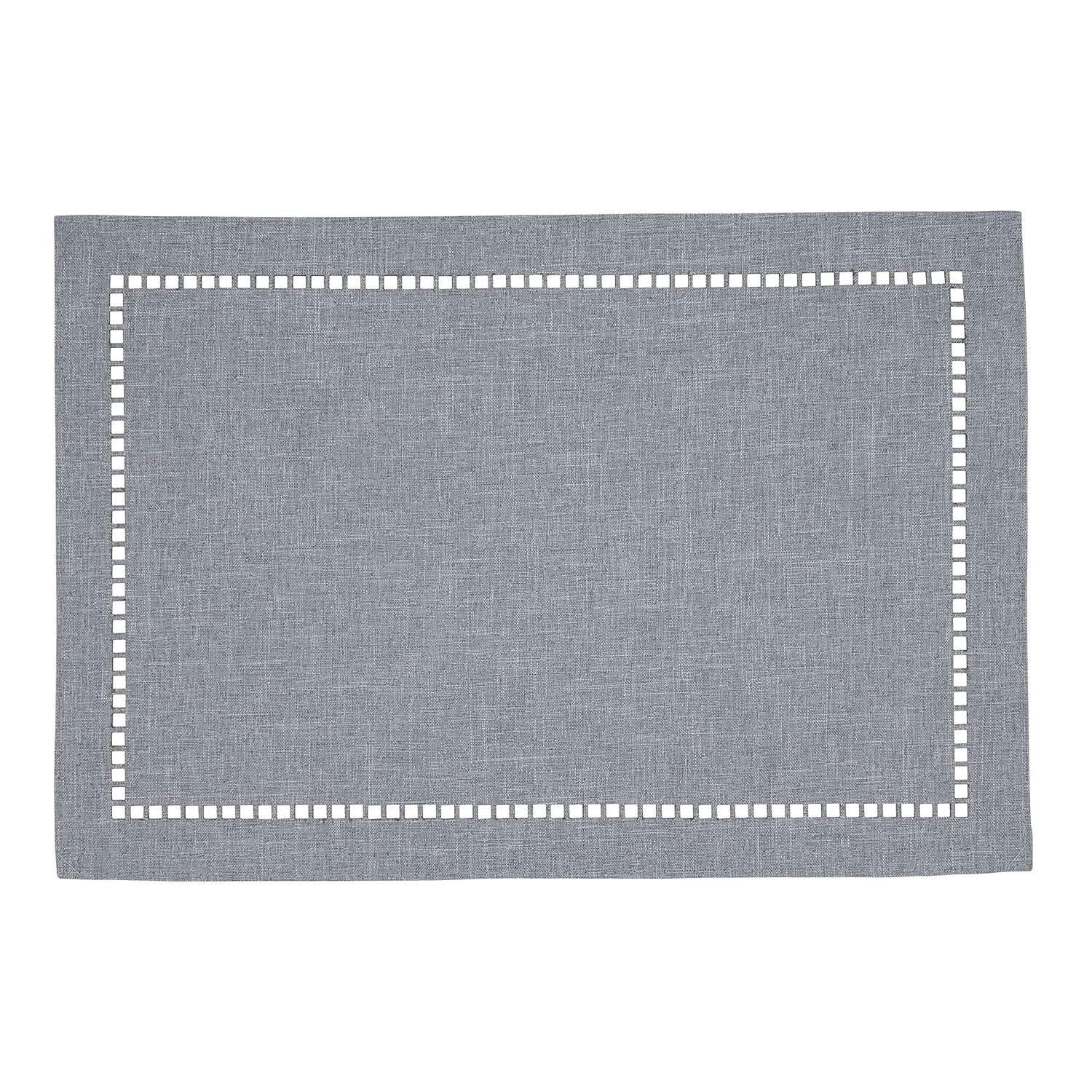 Saro Lifestyle Placemats With Laser-Cut Hemstitch Design, Gray, (Set of 4 pcs)
