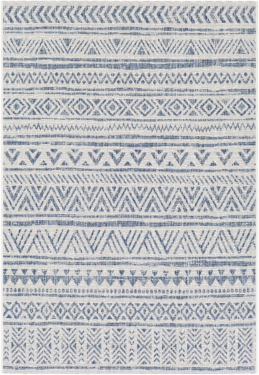 Livabliss Eagean Global Indoor/Outdoor Area Rug,7'10" x 10'2",Denim/Cream
