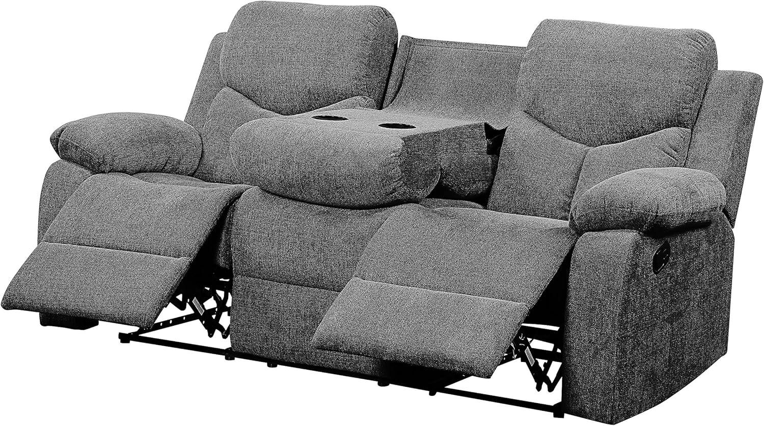 82" Kalen Sofa Gray Chenille - Acme Furniture: Upholstered Recliner, Includes 2 Accent Pillows