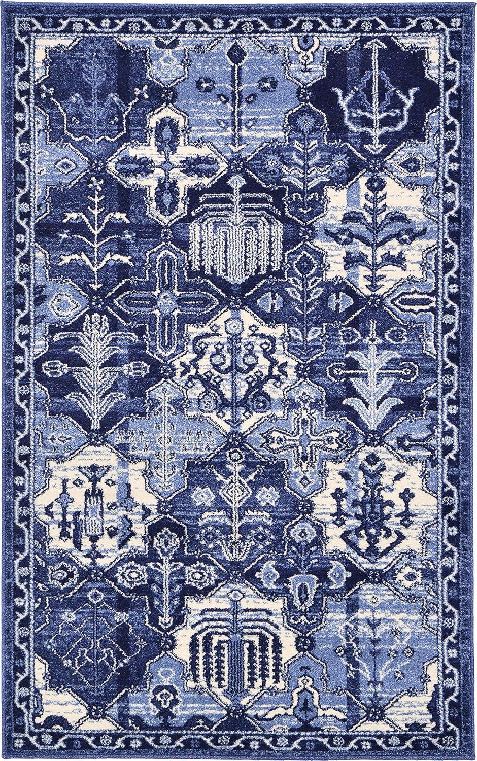 Blue Geometric Stain-Resistant Synthetic Indoor Rug, 3' x 5'