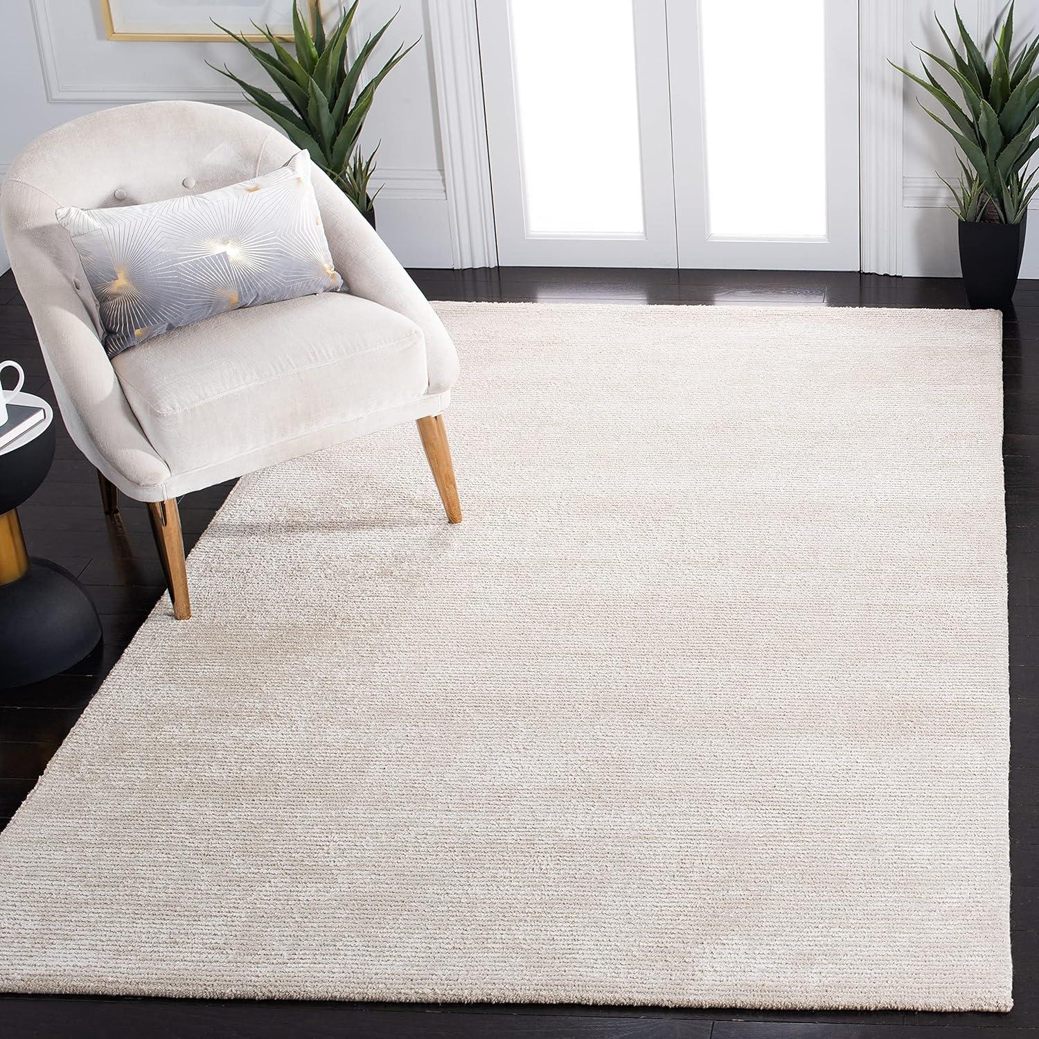 Beige Hand Tufted Wool and Viscose Rectangular Rug