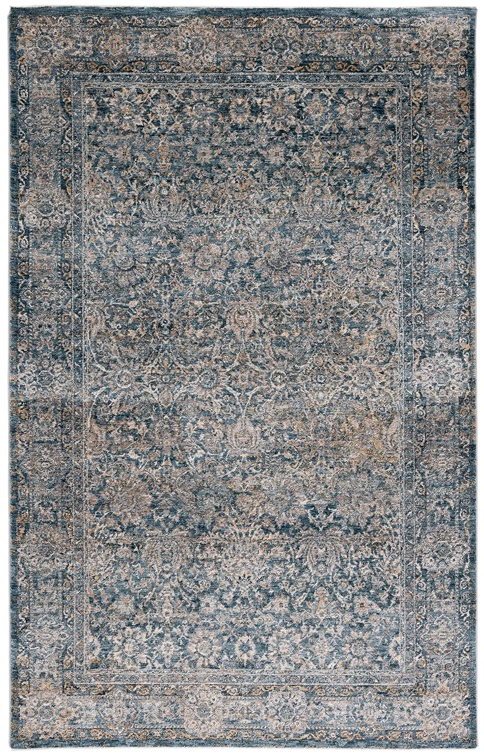 Valencia VAL570 Power Loomed Area Rug - Dark Blue/Yellow - 4'x6'2" - Safavieh.