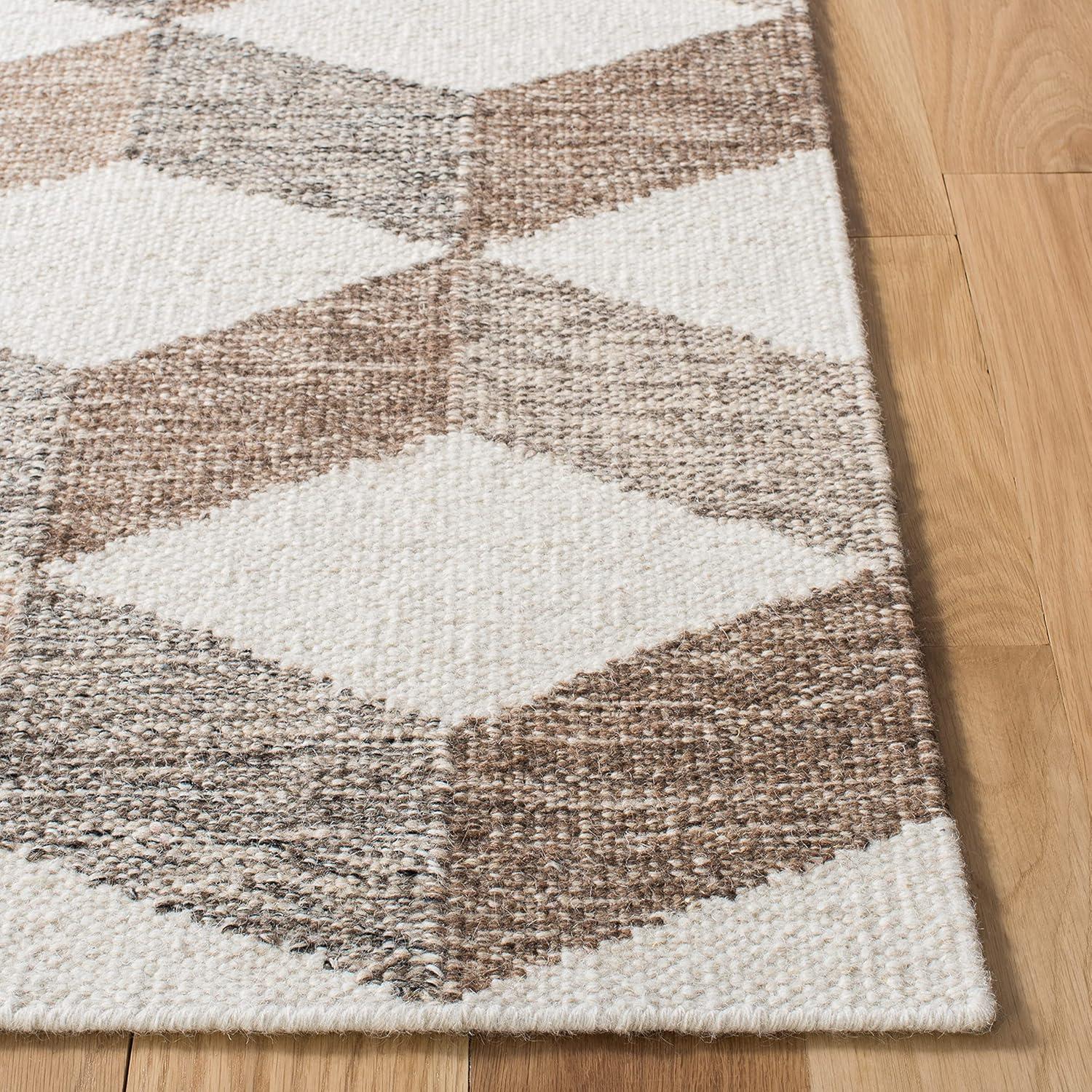 Ivory and Brown Geometric Wool Runner Rug, 2'3" x 9'