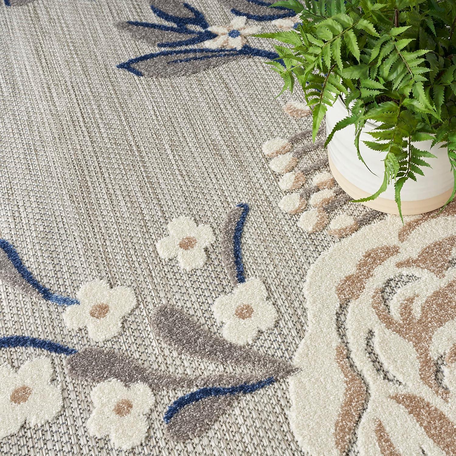 Nourison Aloha Contemporary Floral Border Outdoor Rug