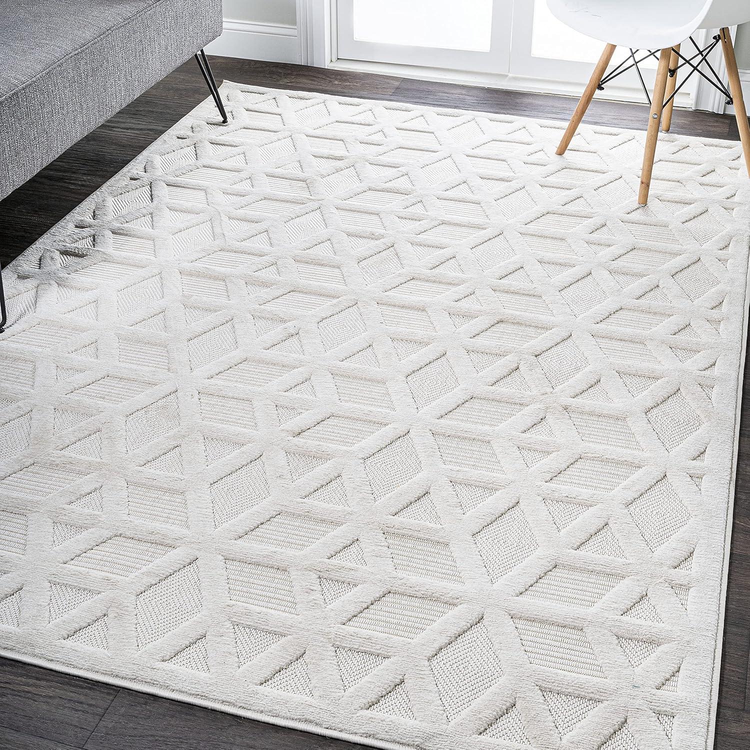 3'x5' Talaia Neutral Geometric Indoor/Outdoor Area Rug, Ivory - JONATHAN Y
