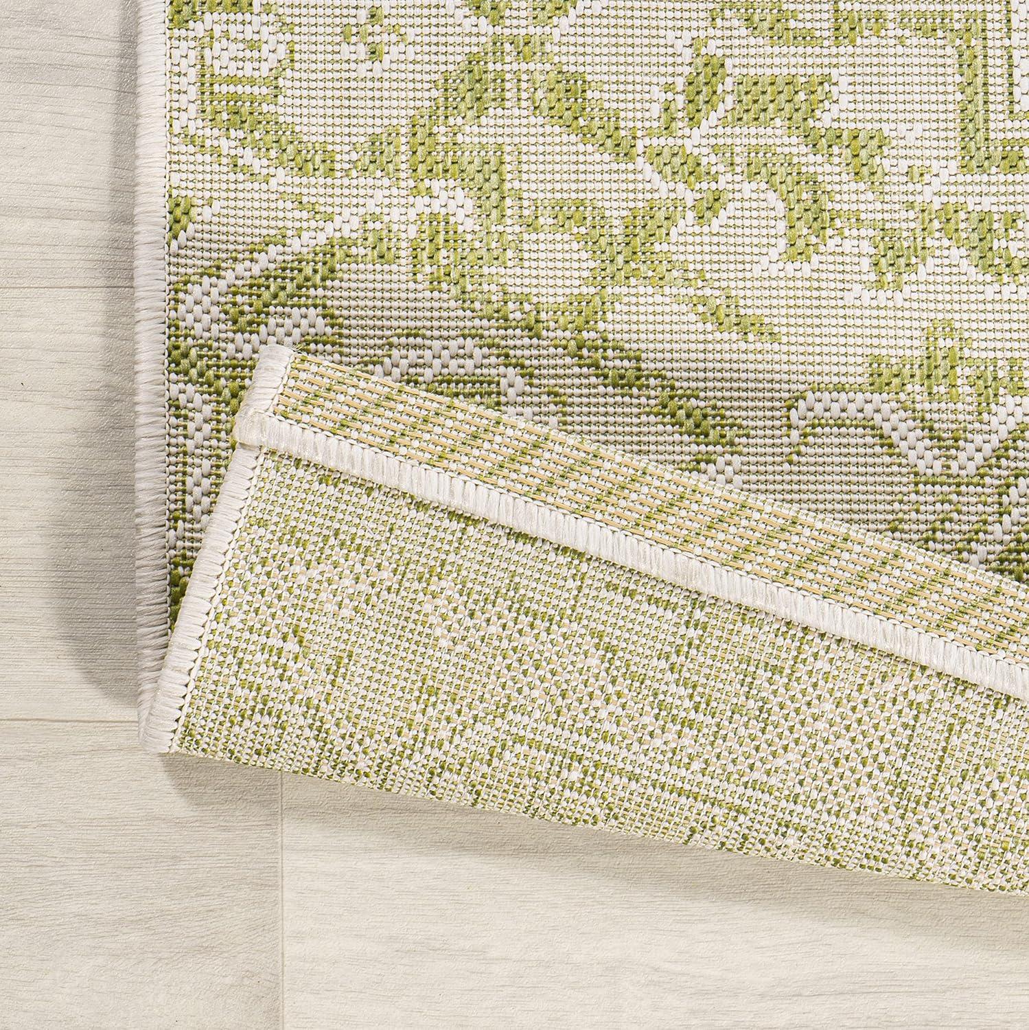 9' x 12' Estrella Bohemian Styled Medallion Textured Weave Indoor/Outdoor Area Rug, Cream/Green - JONATHAN Y