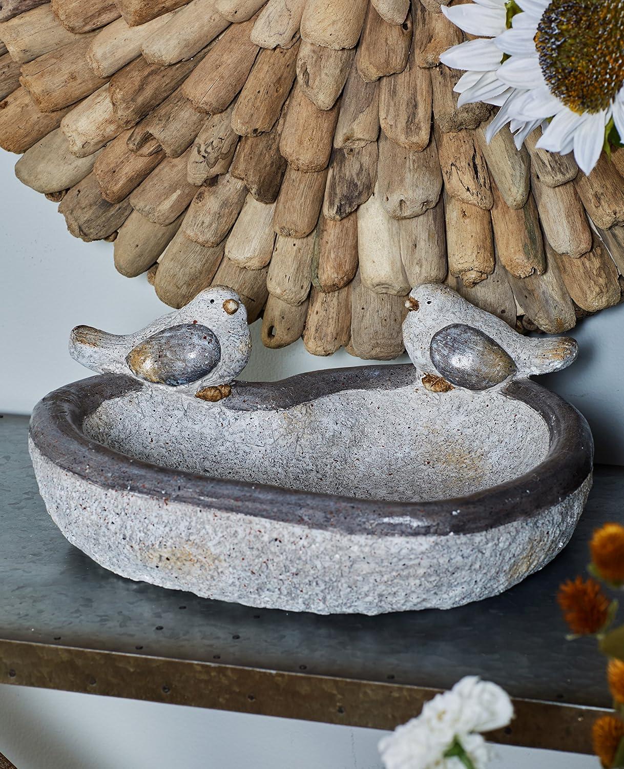 DecMode 6" Indoor Outdoor Bird Garden Sculpture with Bath Bowl