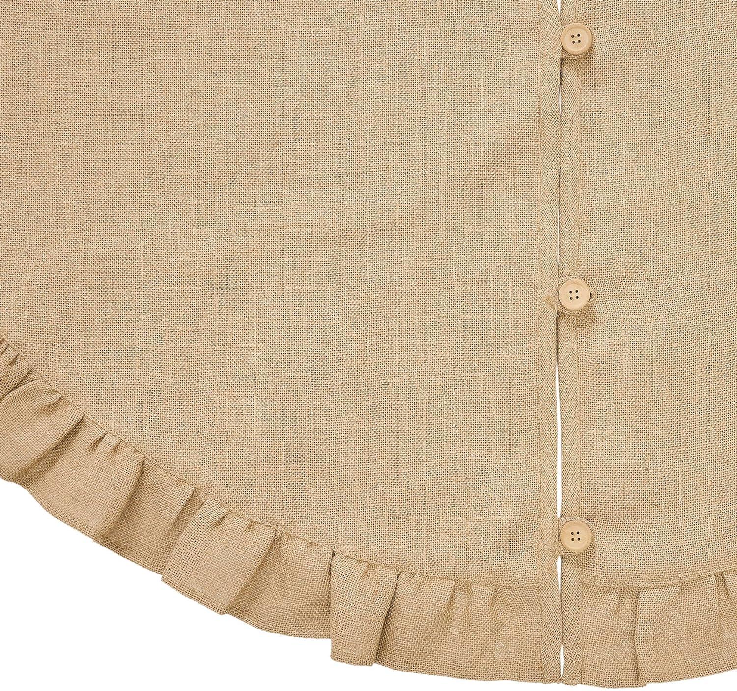 Natural Jute Burlap Christmas Tree Skirt with Ruffled Edging, 48"