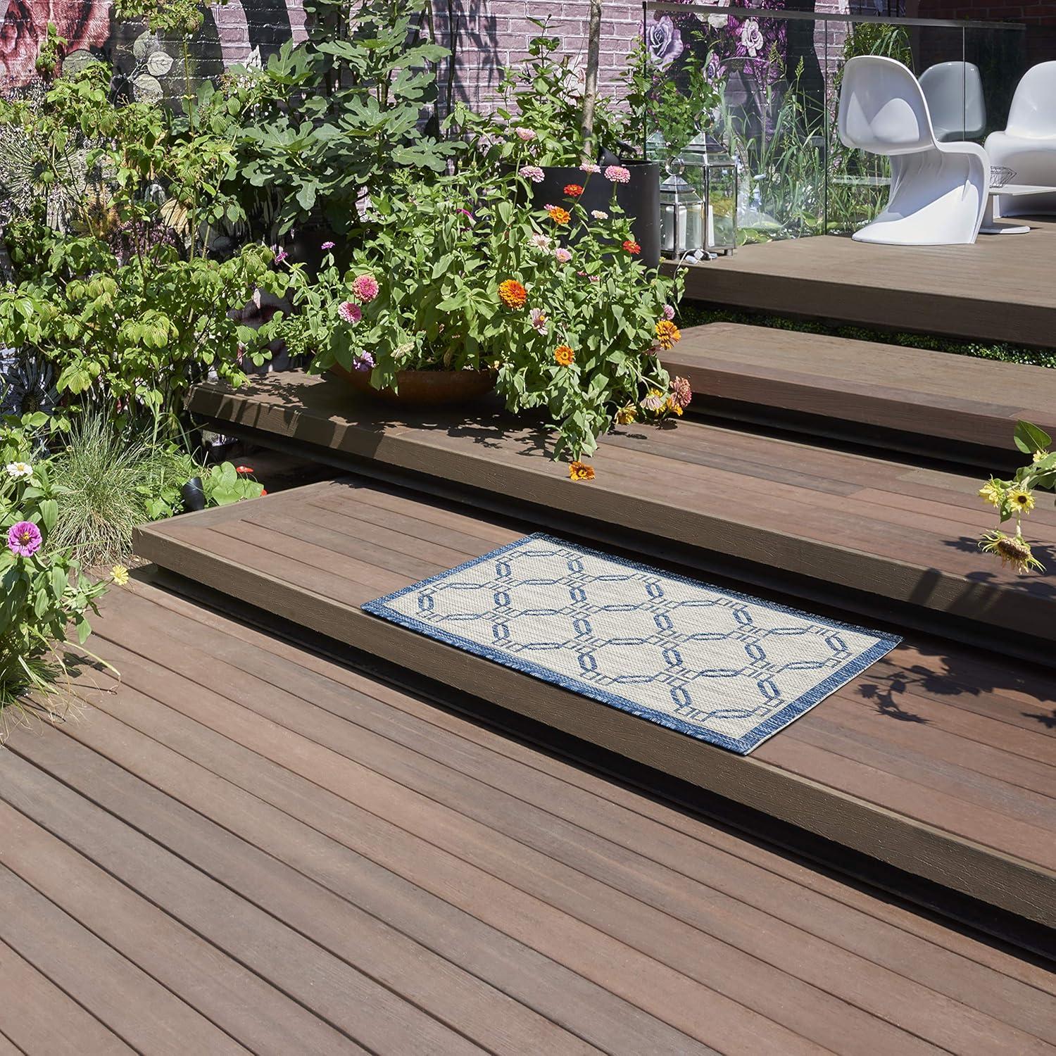 Nourison Garden Party GRD02 Indoor/outdoor Area Rug - Ivory Blue 6' x 9'