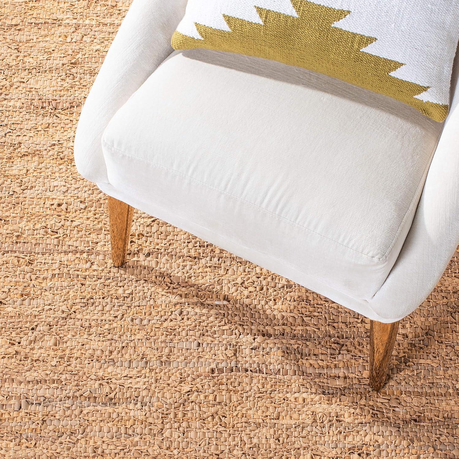 Handwoven Light Gold Cowhide Leather 4' x 6' Rug