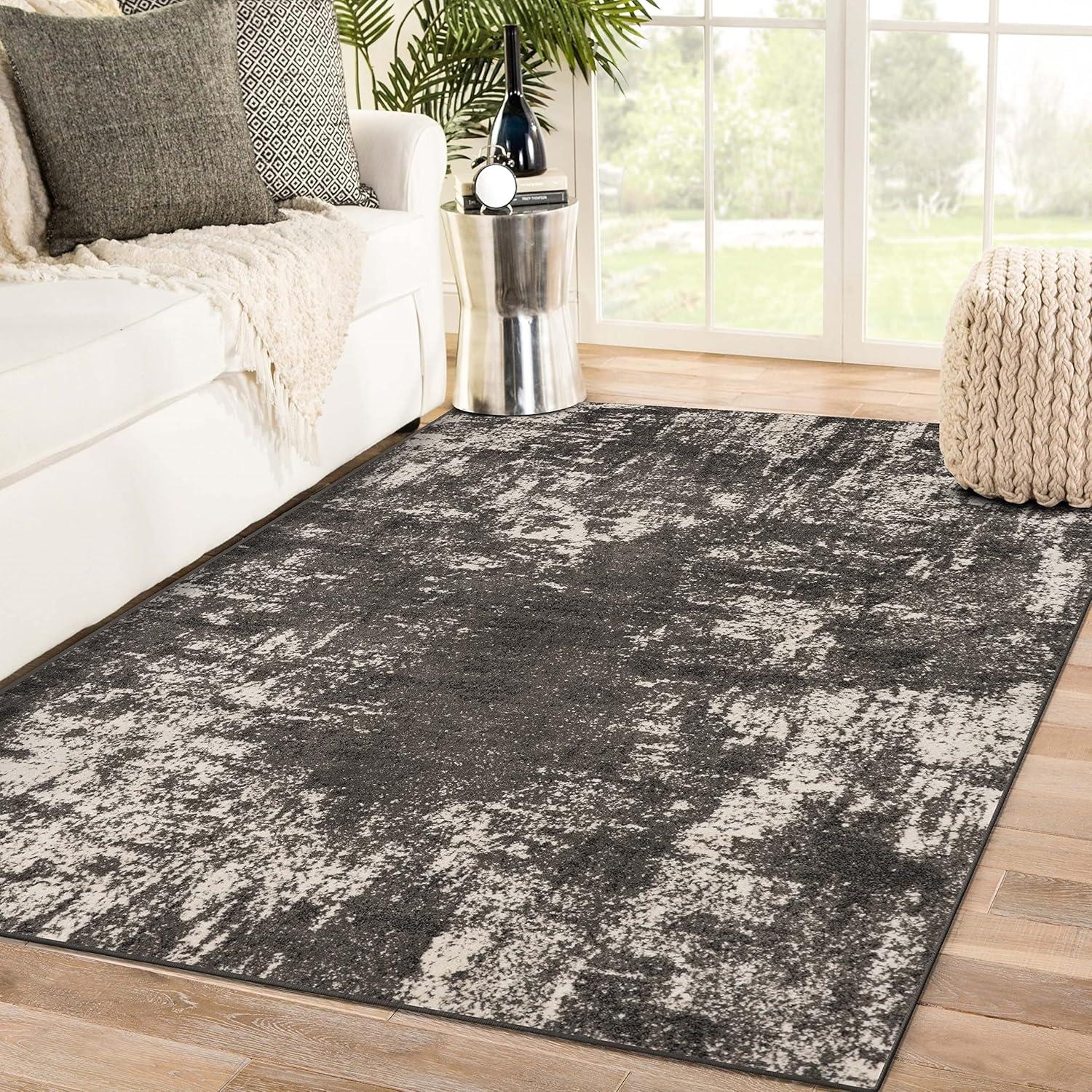 Dark Gray Abstract Easy Care Synthetic Area Rug