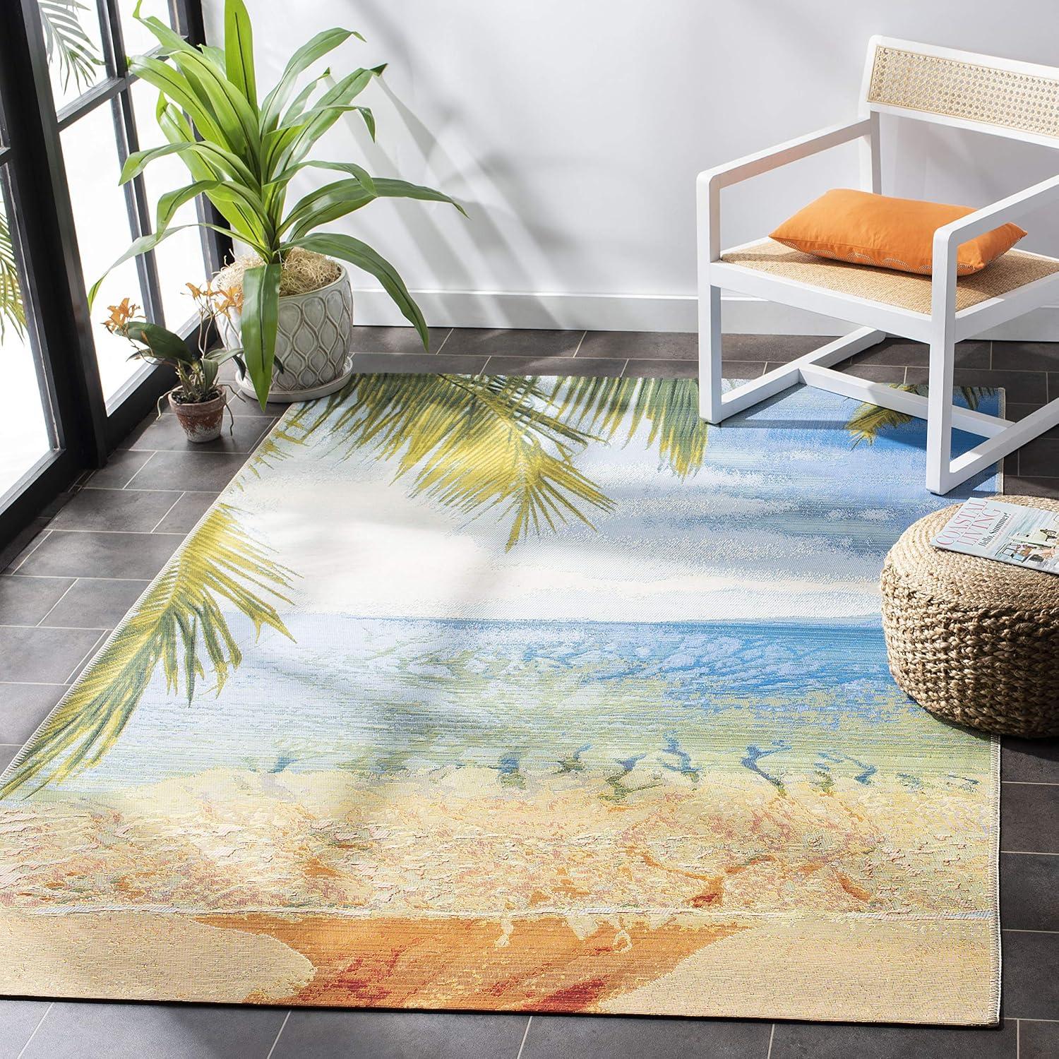 Breezy Island Vibes Easy-Care Outdoor Area Rug, 4' x 6', Blue & Gold