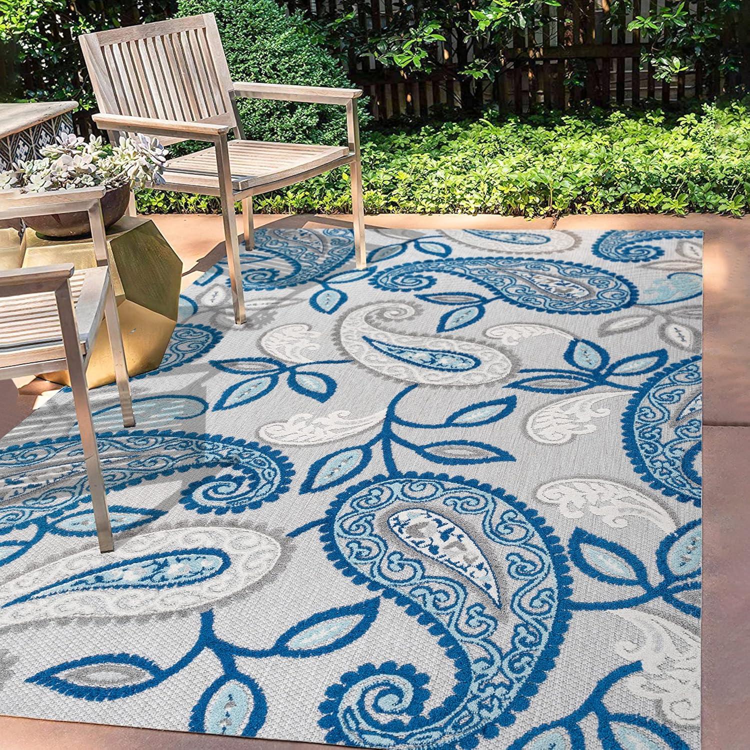 3'x5' Julien Paisley High-Low Indoor/Outdoor Area Rug, Blue/Light Gray - JONATHAN Y