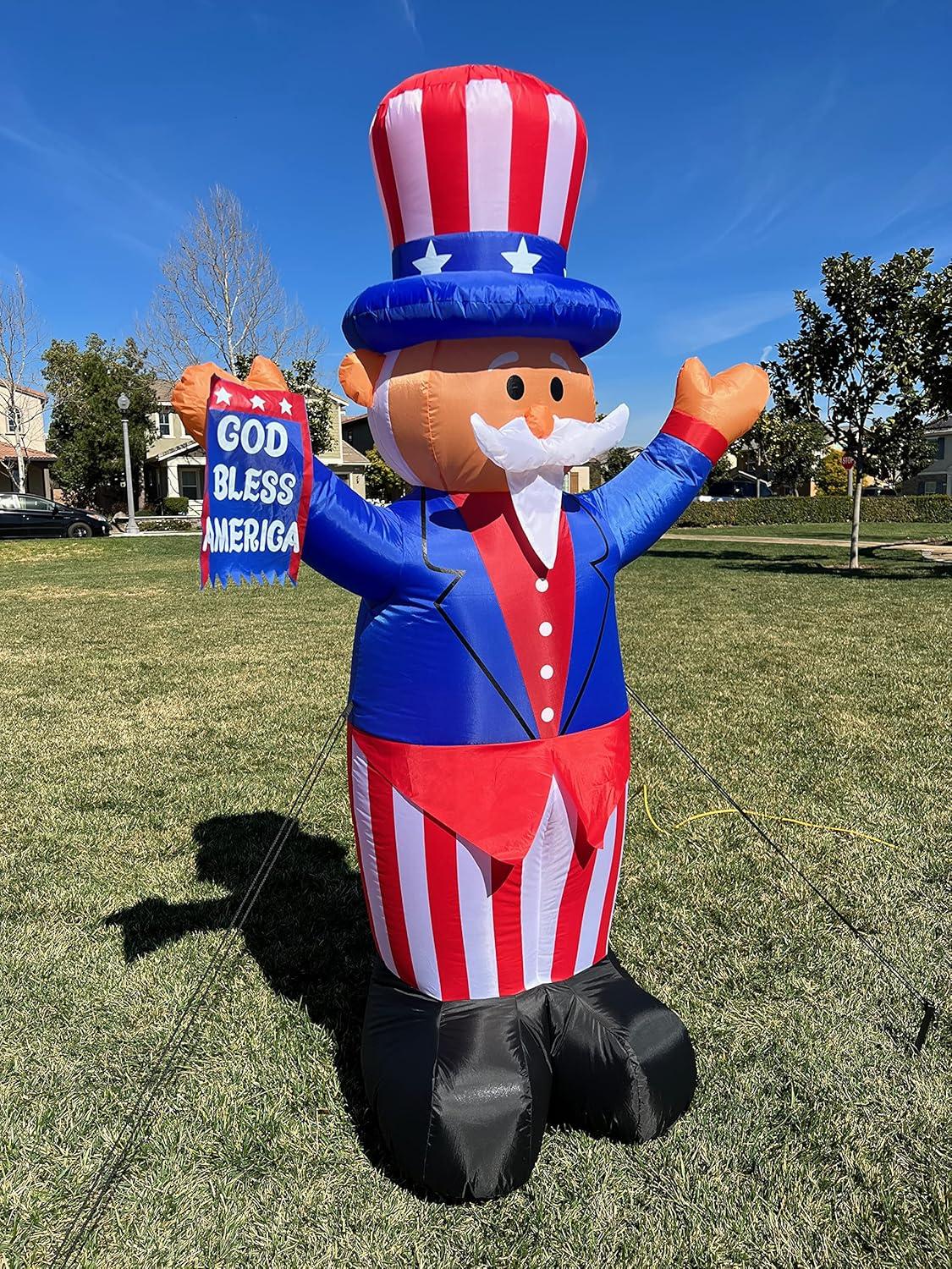 6 Foot Tall Lighted Patriotic Independence Day 4th of July Inflatable Uncle Sam with Flag Indoor / Outdoor Blow Up Holiday Yard Decoration