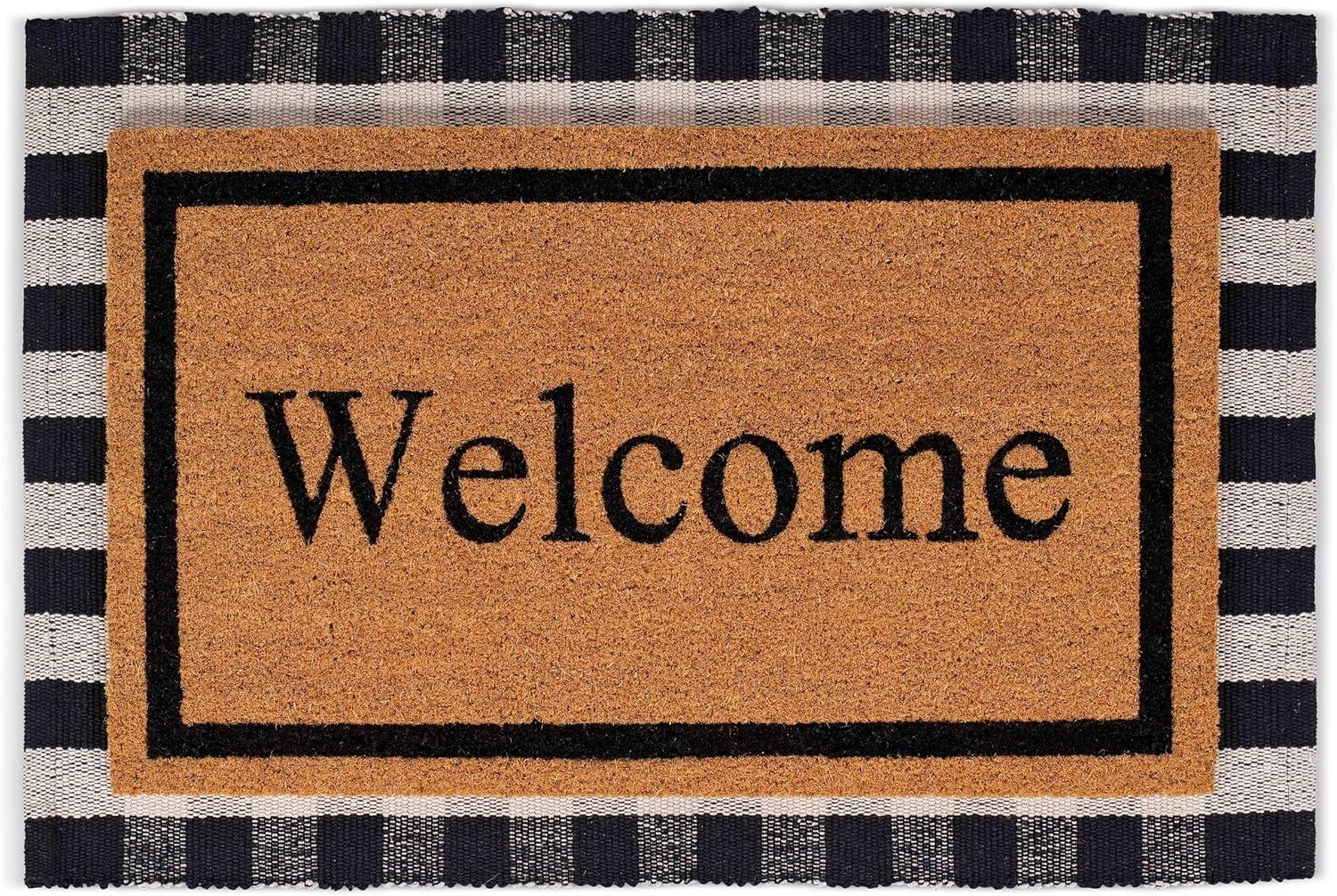 BirdRock  Home Layered Welcome Mat with Vinyl Backing for Door Entryway 24 x 36