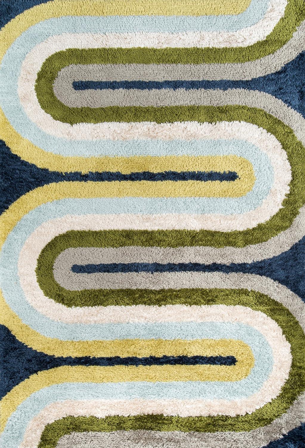 Retro Multicolor Hand-Tufted Shag Rug, 2' x 3'