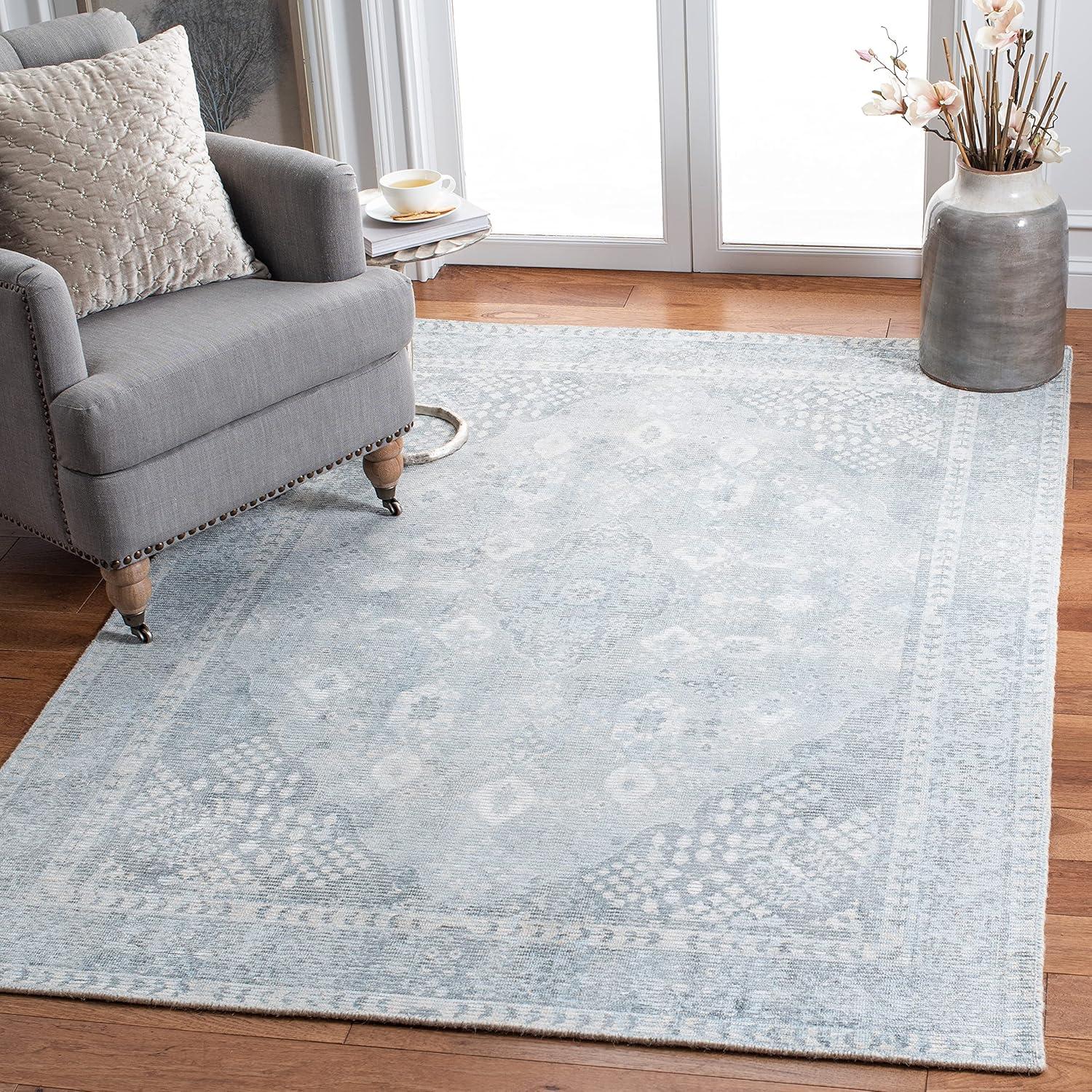Restoration Vintage RVT708 Hand Loomed Indoor Accent Rug - 3'x5' - Grey/Light Blue - Safavieh