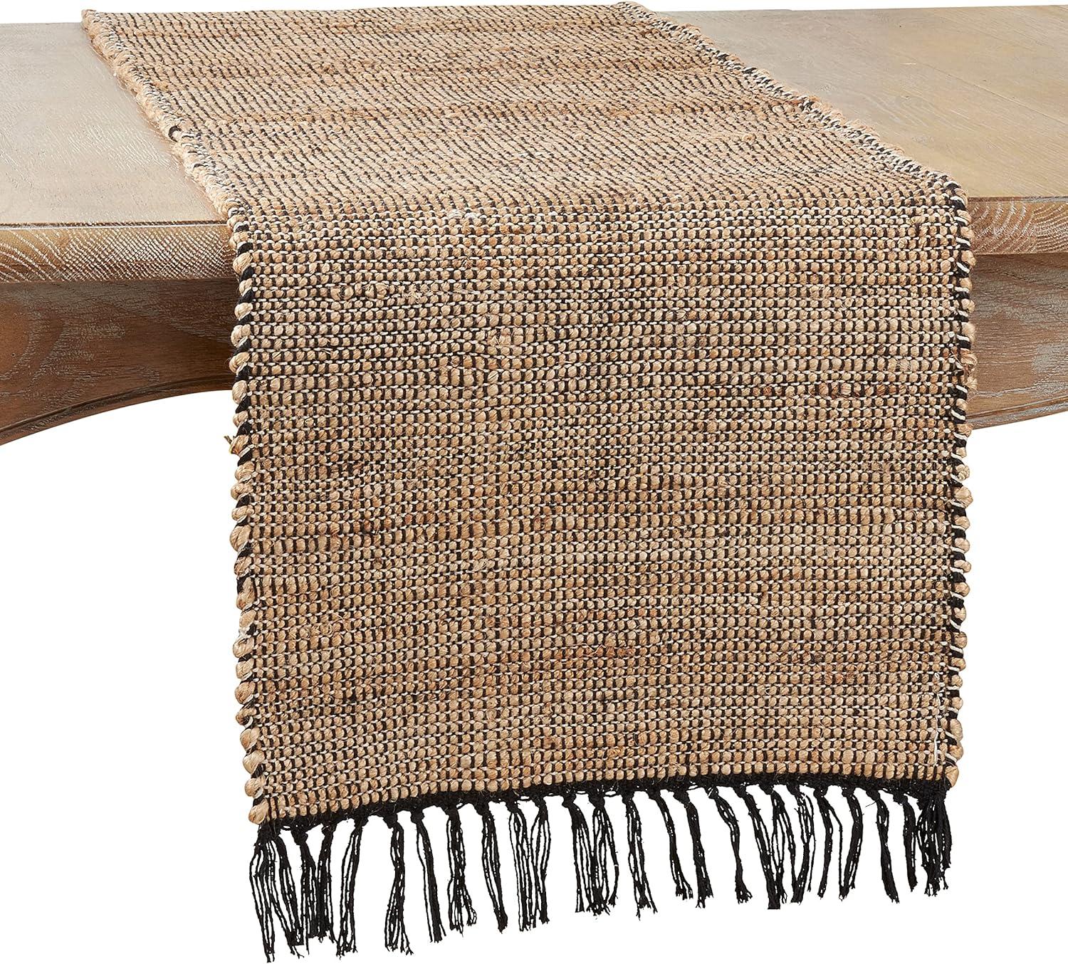 Modern Natural Jute and Cotton Fringe Table Runner