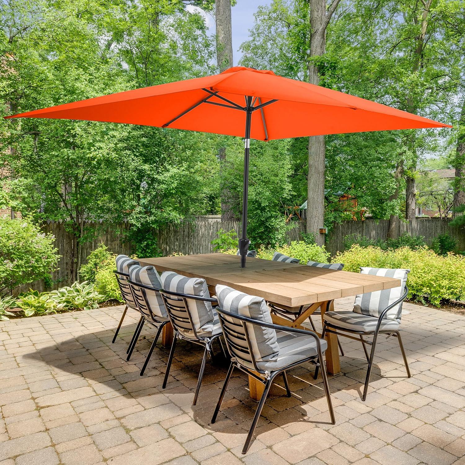 Pure Garden 10-ft Rectangular Patio Umbrella - Easy Crank Sun Shade with Push Button Tilt for Outdoor Furniture, Deck, Backyard, or Pool