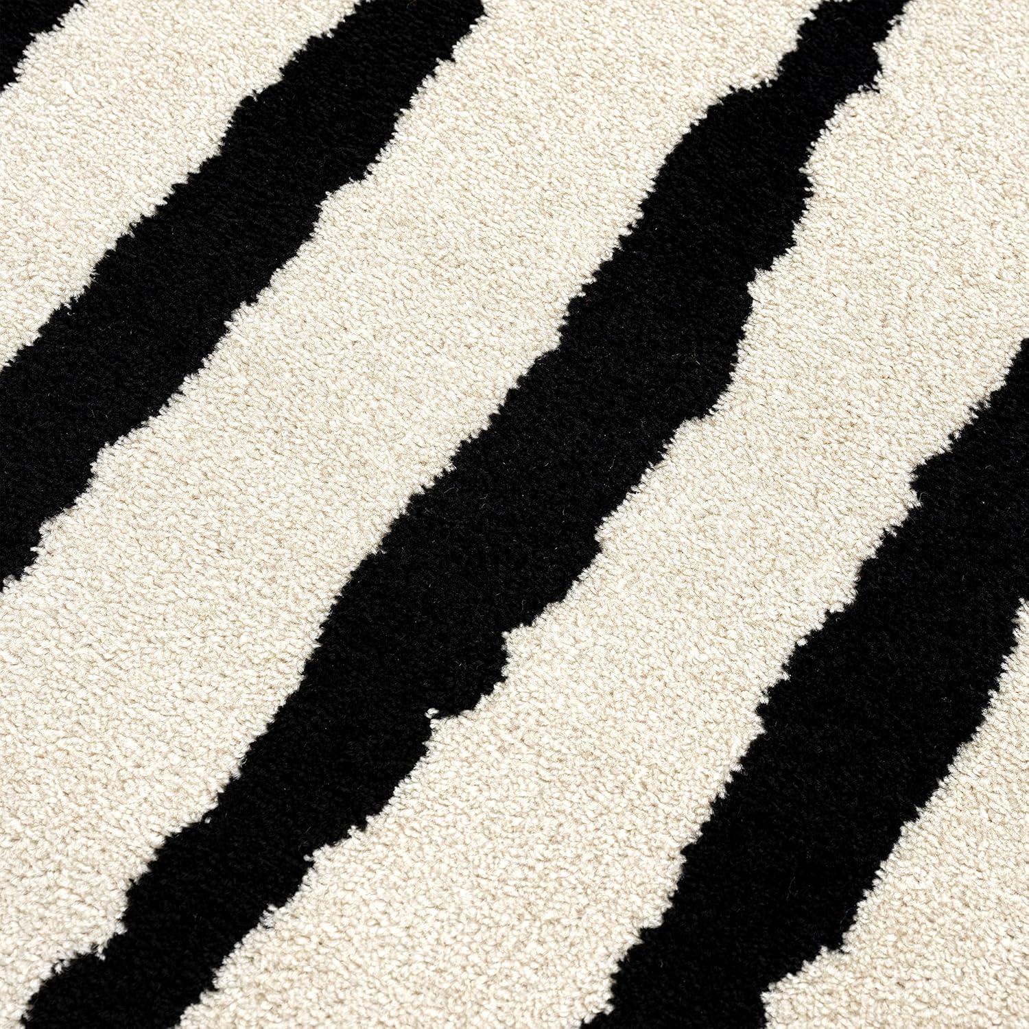 Abani Nordic Collection Thin Vertical Lines 4' x 6' Cream Black Scandinavian Area Rug