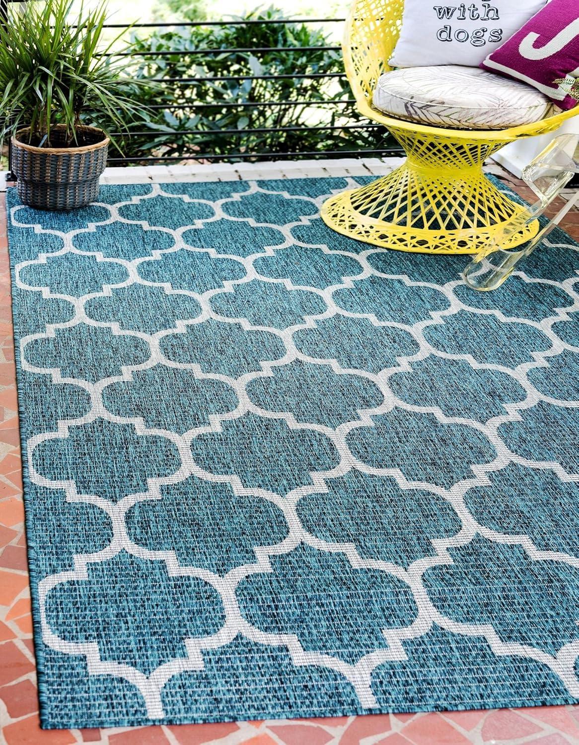 Unique Loom 8' 0 x 11' 4 Rectangle Indoor/Outdoor Trellis Teal Area Rug