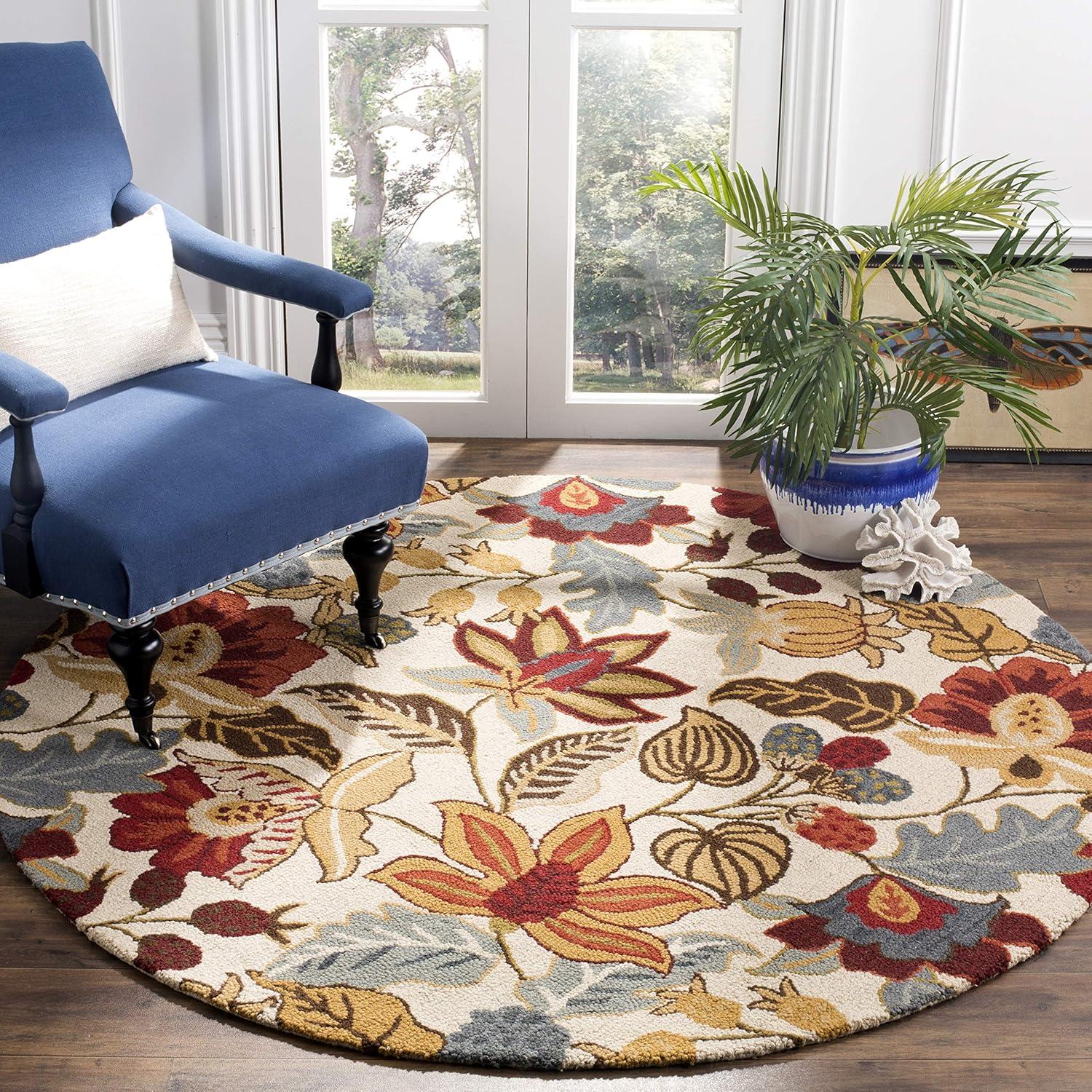 Blossom BLM863 Hand Hooked Area Rug - Ivory/Multi - 6' Round - Safavieh.