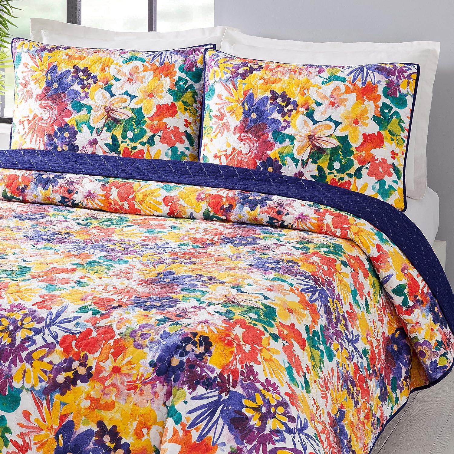 Garden in Bloom Purple Cotton Full Quilt Set