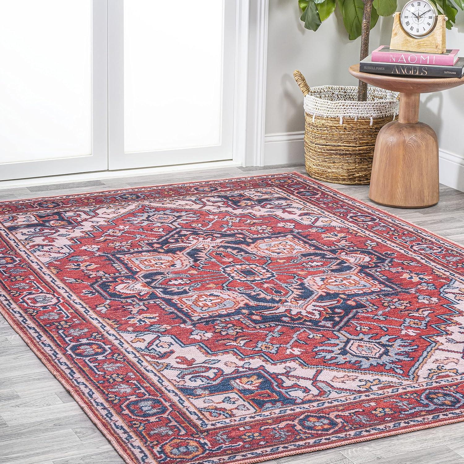 Cirali Medallion Red/Navy 4' x 6' Washable Synthetic Area Rug