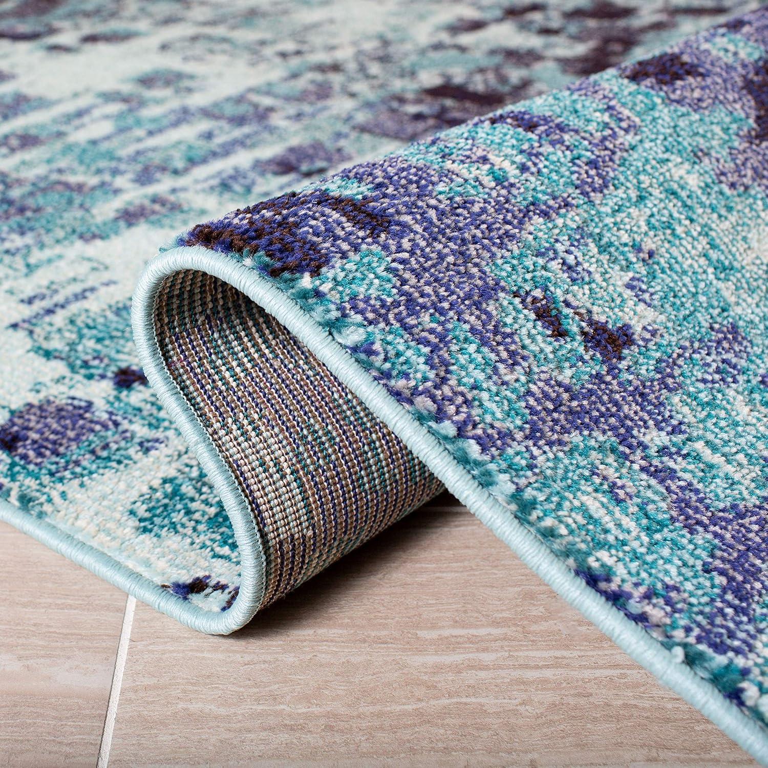 Madison MAD425 Power Loomed Indoor Runner Rug - Turquoise/Navy - 2'2"x16' - Safavieh