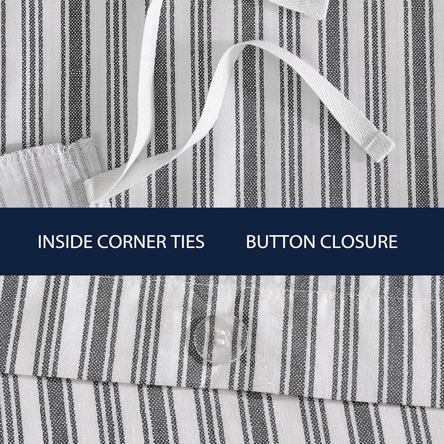 Nautica Coleridge Stripe Charcoal Cotton Percale Duvet Cover