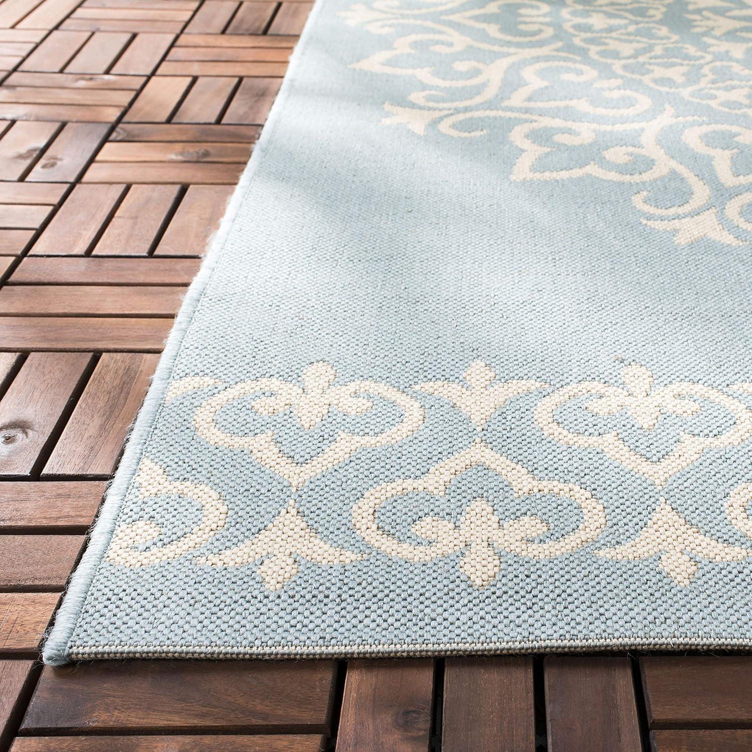 Beach House BHS183 POWER LOOMED Indoor/Outdoor Area Rug - Cream/Aqua - 4'x4' - Safavieh