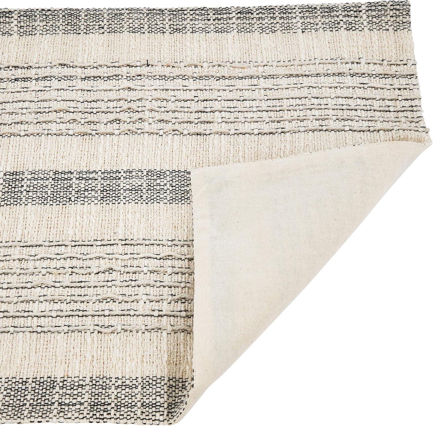 Ivory and Gray Woven Cotton Striped Placemat Set