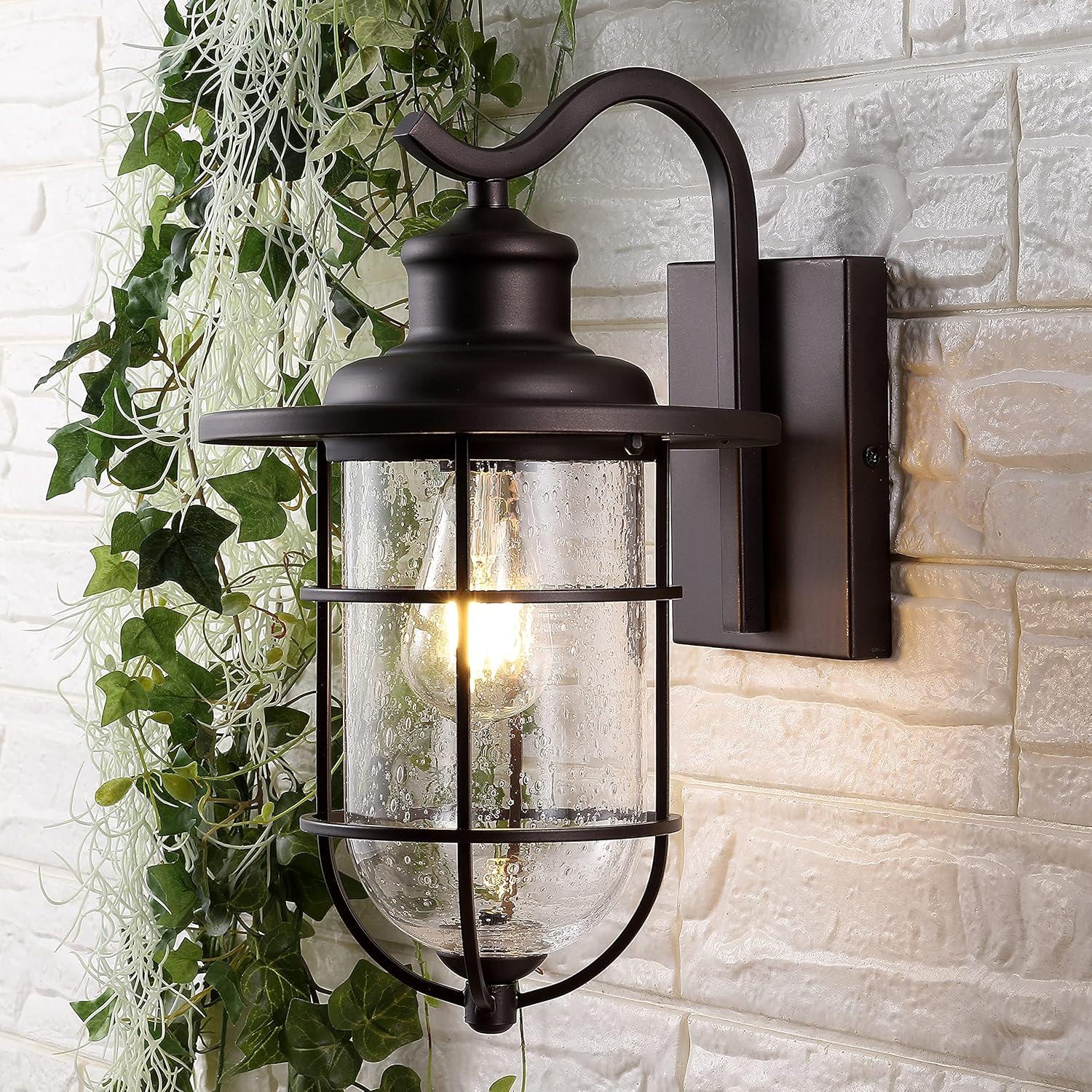 Westfield 10.5" Black Iron and Seeded Glass Outdoor Lantern