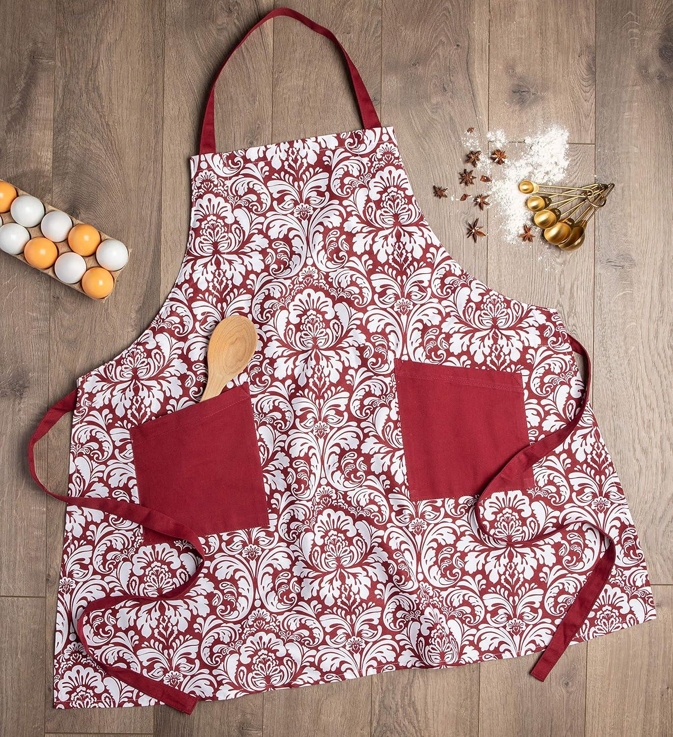 Design Imports  Damask 2 Pocket Printed Apron Wine