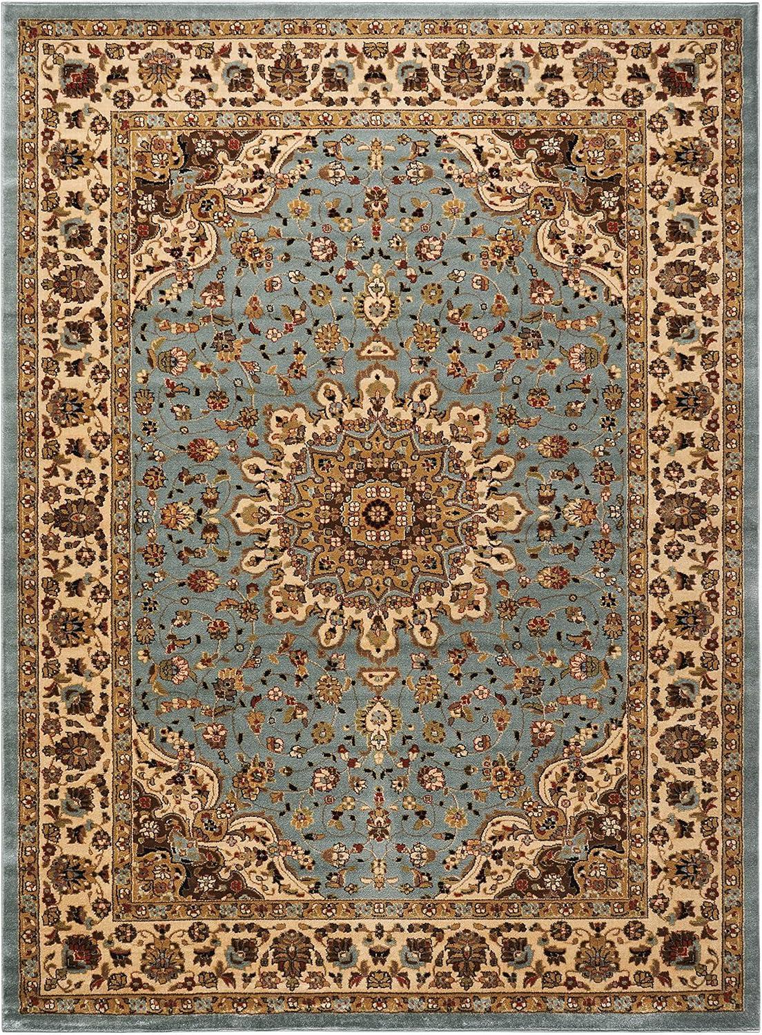 Delano Classic Floral Blue Round Synthetic Area Rug, 7'10"