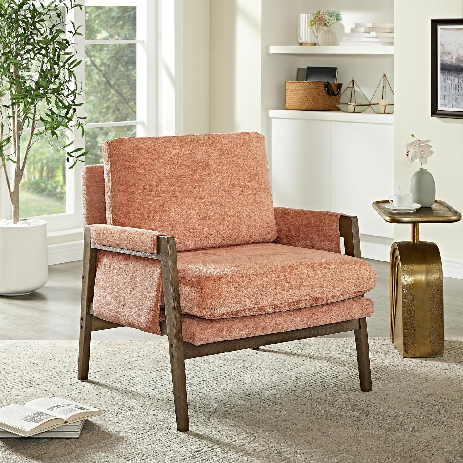 Roundhill Furniture Kelly Mid-Century Modern Velvet Accent Armchair, Orange