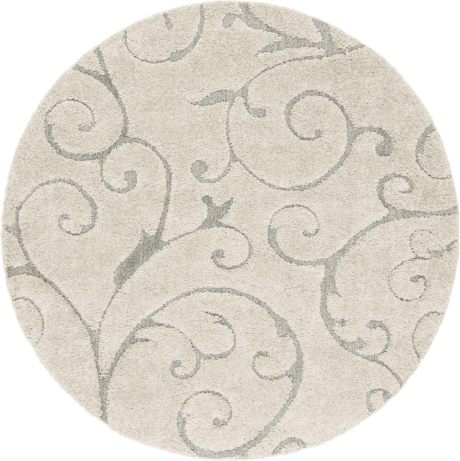 Florida Shag SG455 Power Loomed Indoor Area Rug - Ivory/Black - 6'7" round - Safavieh.