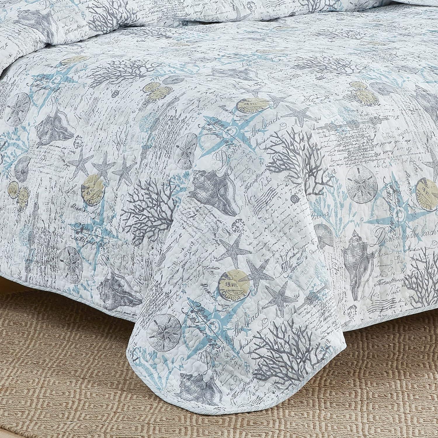 Coastal Breeze Gray King Cotton Quilt Set with Reversible Design