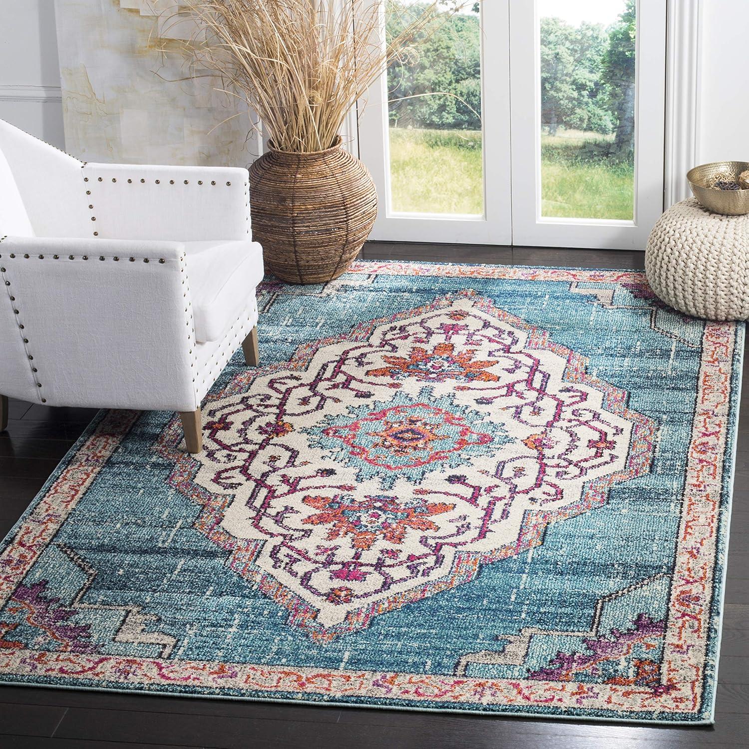 Monaco MNC254 Power Loomed Indoor Area Rug - Blue/Multi - 5'x5' - Safavieh.