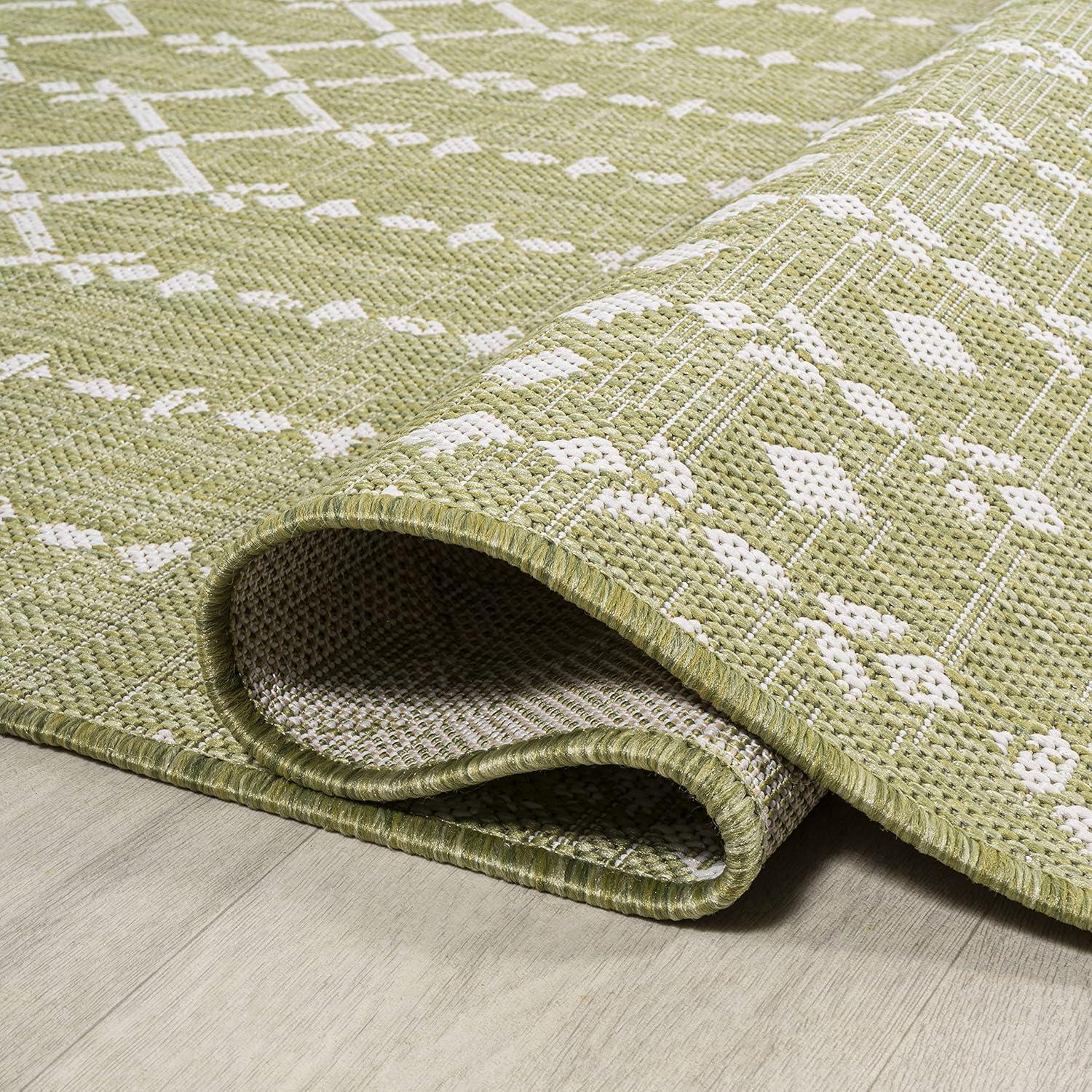 9' x 12' Ourika Moroccan Geometric Textured Weave Indoor/Outdoor Area Rug, Light Green/Cream - JONATHAN Y