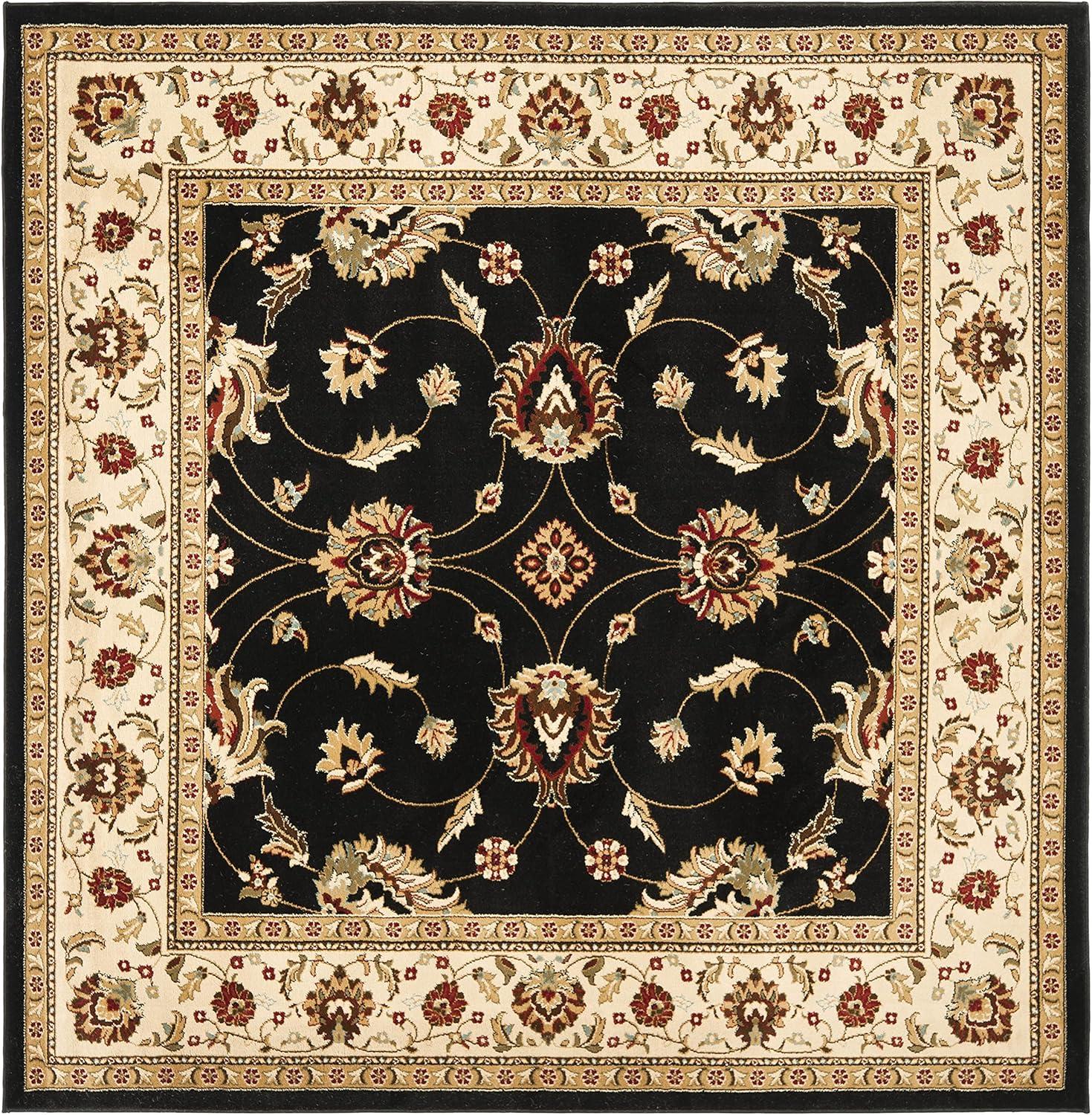 SAFAVIEH Lyndhurst Miah Floral Border Area Rug, Black/Ivory, 6'7" x 6'7" Square