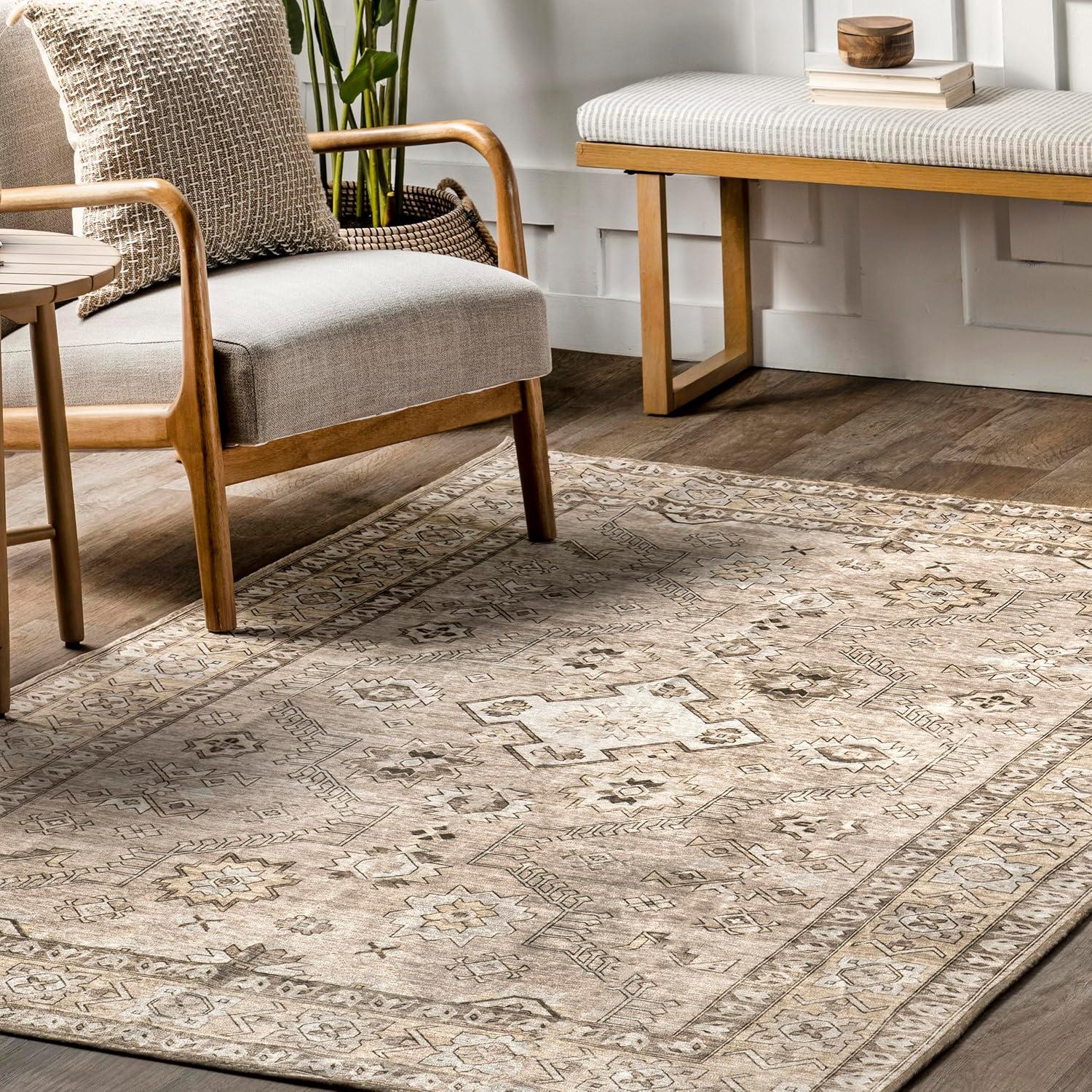 Nuloom Alecia Persian Machine Washable Indoor Area Rug, 5' x 8', Beige