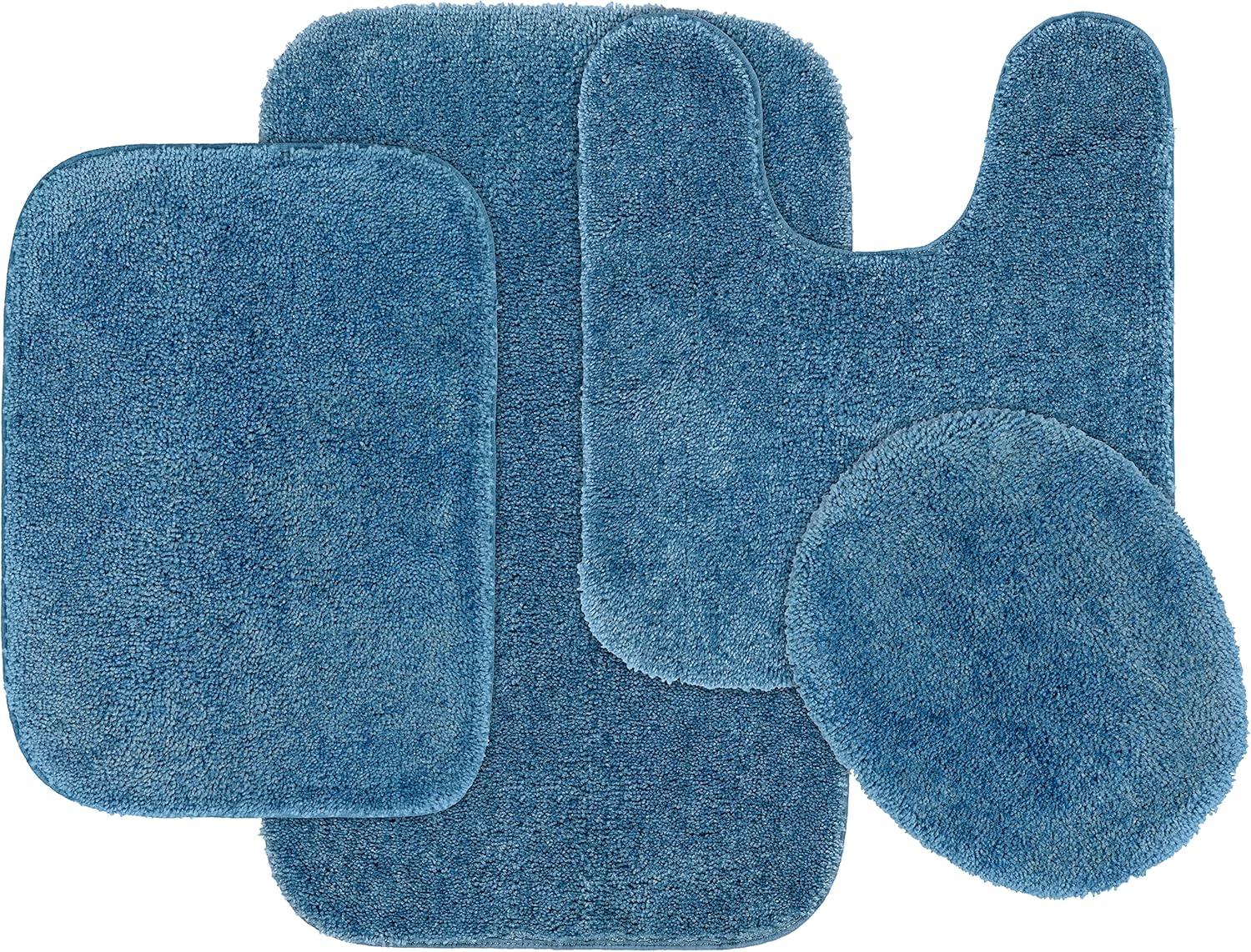 4pc Traditional Nylon Washable Bathroom Rug Set Basin Blue - Garland Rug: Includes Lid & Contour Cover, Machine Made