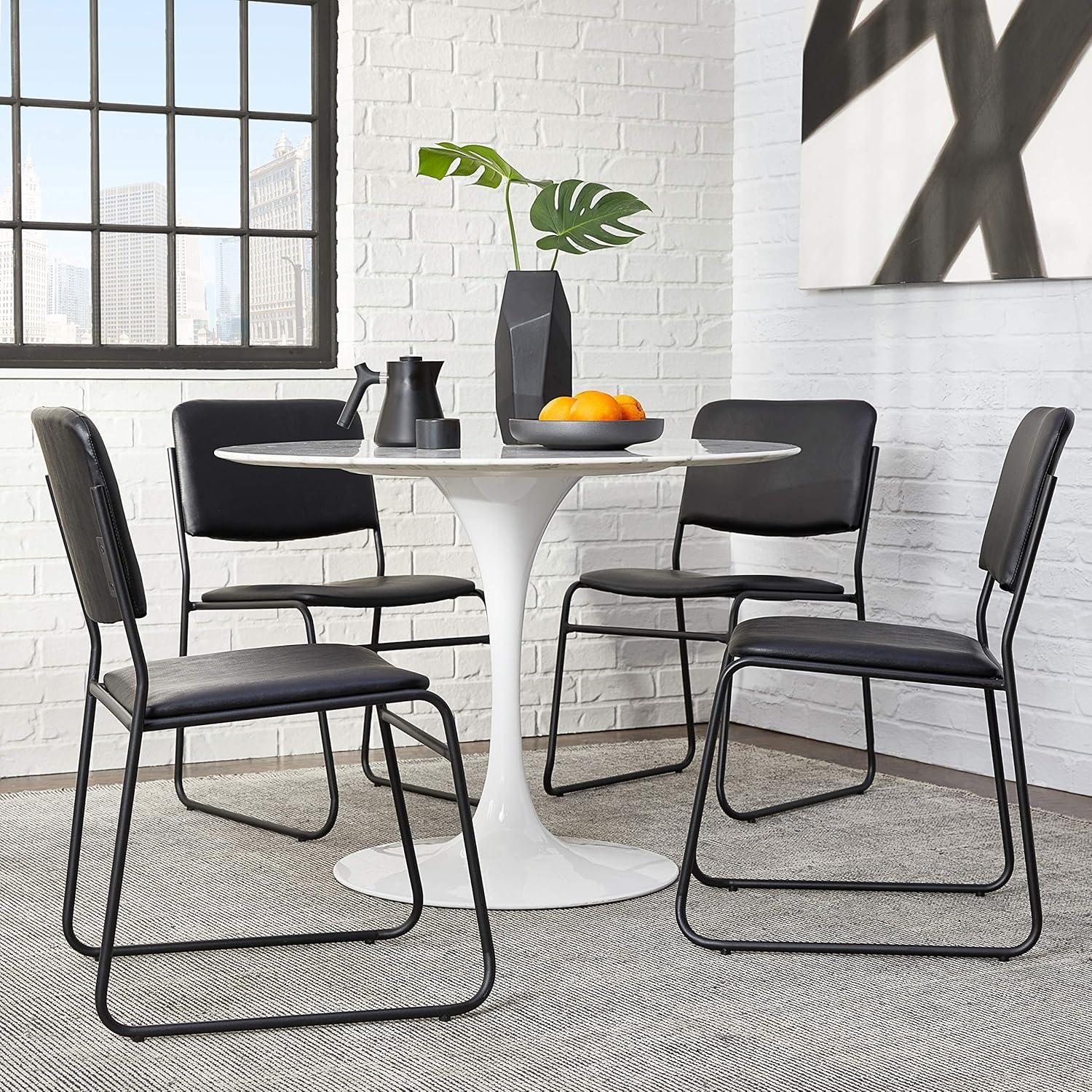 Black Vinyl Armless Stacking Chairs with Sled Base, Set of 4